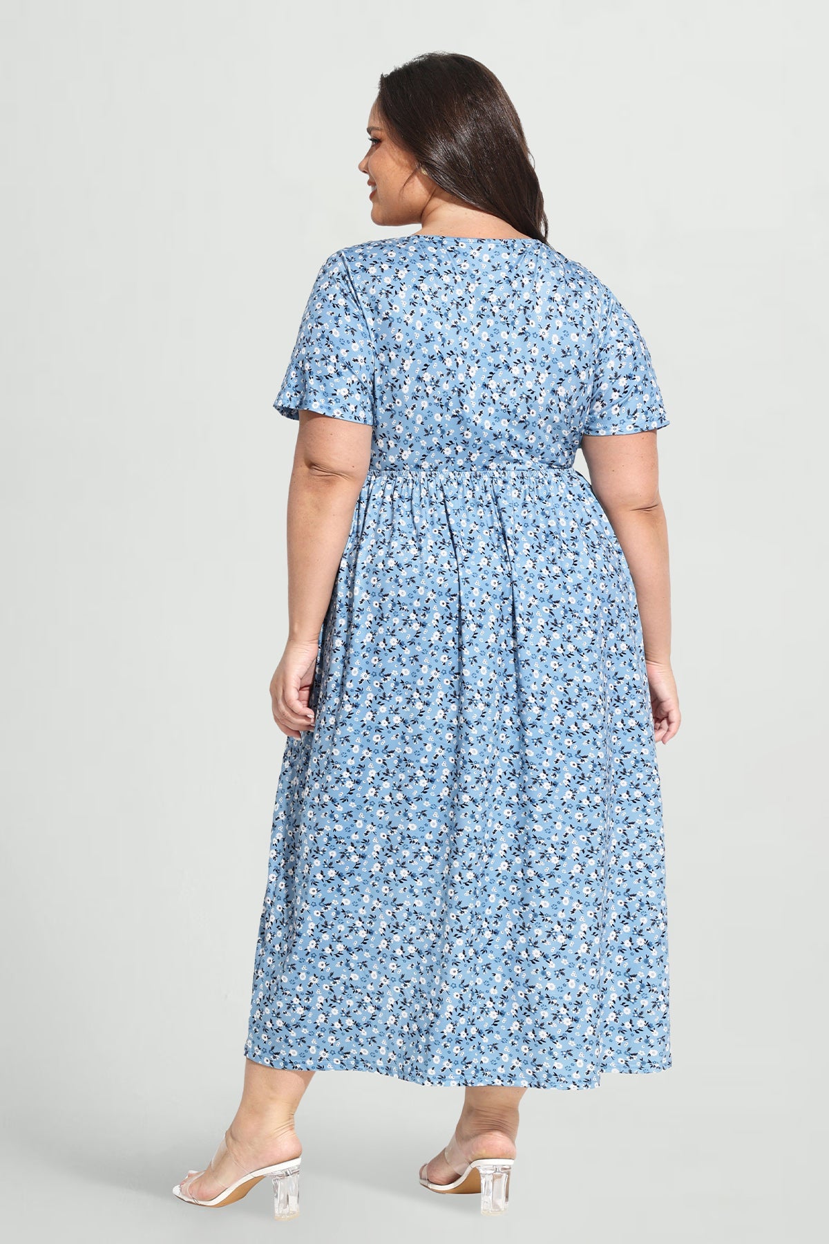 Ritera Pockets Drawstring Sweetheart Floral A-line Midi Dress