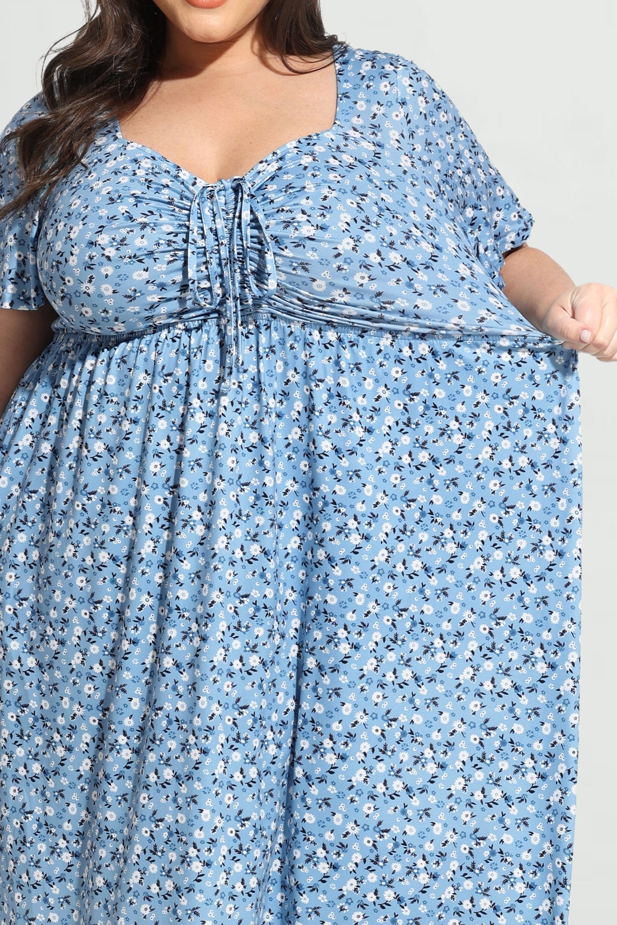 Ritera Pockets Drawstring Sweetheart Floral A-line Midi Dress