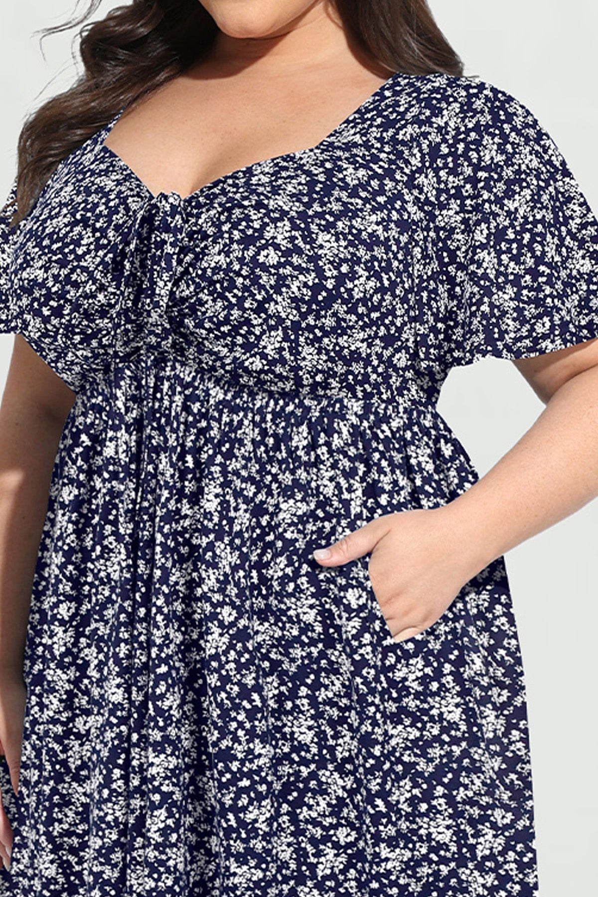 Ritera Pockets Drawstring Sweetheart Floral A-line Midi Dress