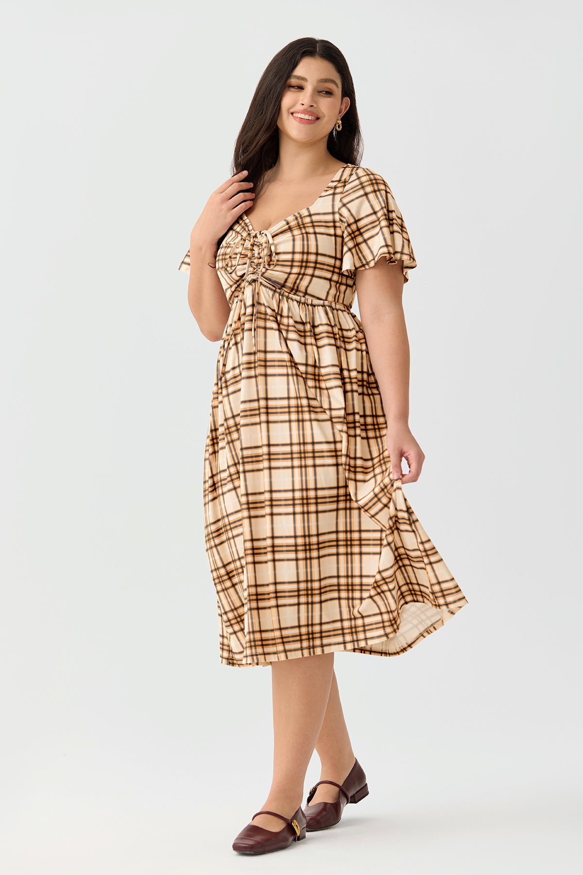 Ritera Pockets Drawstring Sweetheart Floral A-line Midi Dress