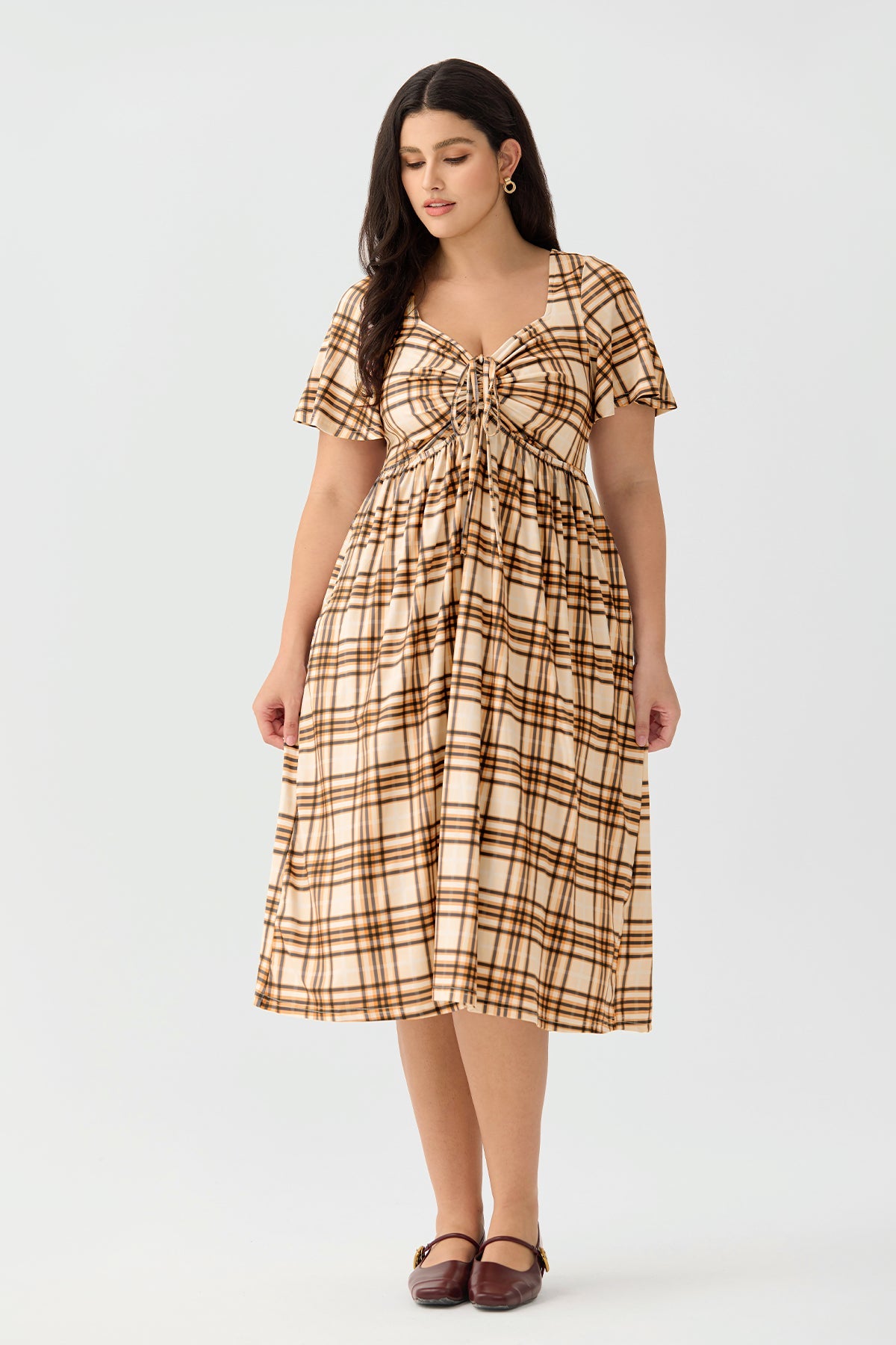 Ritera Pockets Drawstring Sweetheart Floral A-line Midi Dress