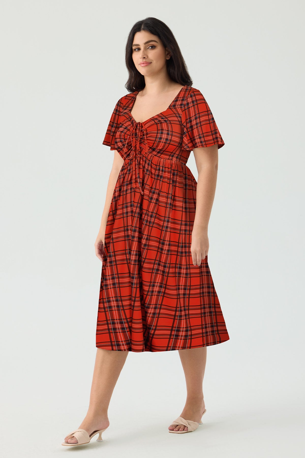 Ritera Pockets Drawstring Sweetheart Floral A-line Midi Dress