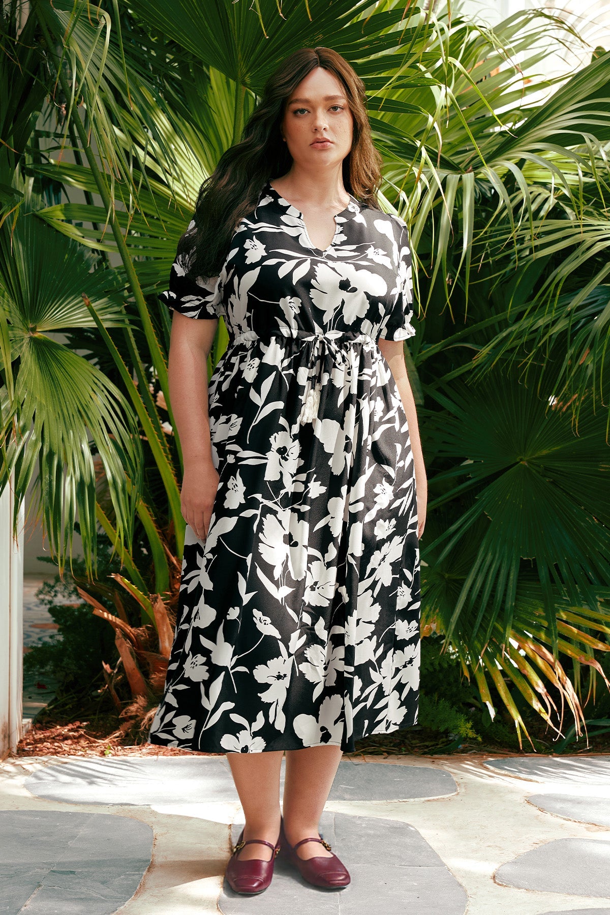 Ritera Pockets Boho Drawstring Tassel Waist A-line Midi Dress