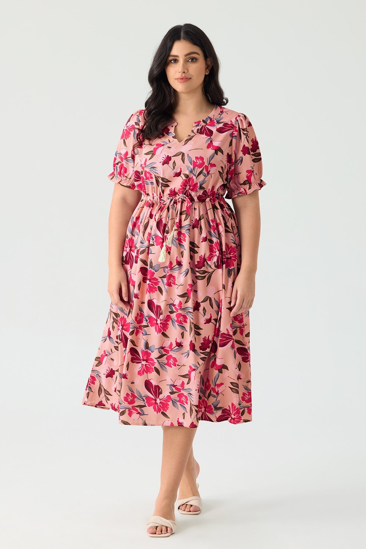 Ritera Pockets Boho Drawstring Tassel Waist A-line Midi Dress