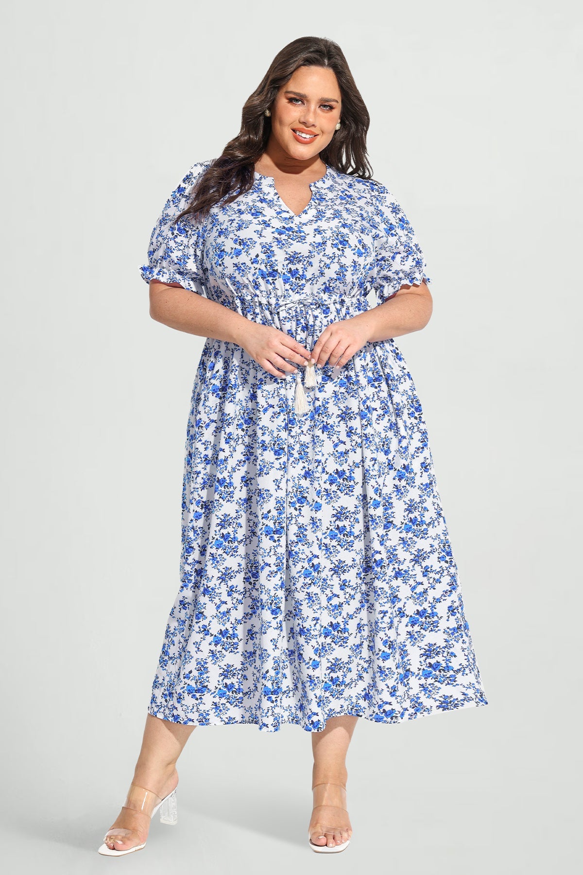 Ritera Pockets Boho Drawstring Tassel Waist A-line Midi Dress