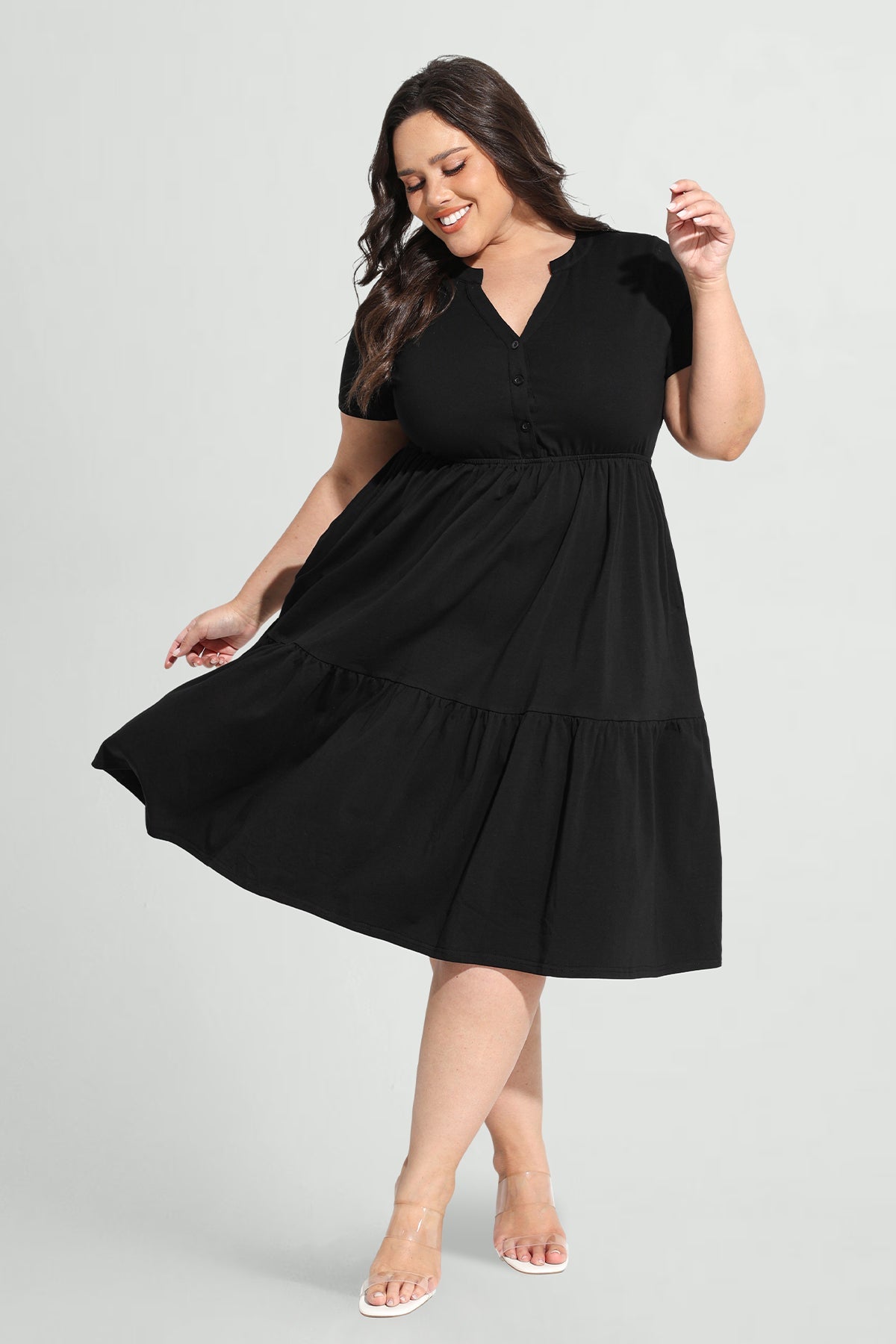 Ritera Pockets Button Up Floral A-line Midi Dress