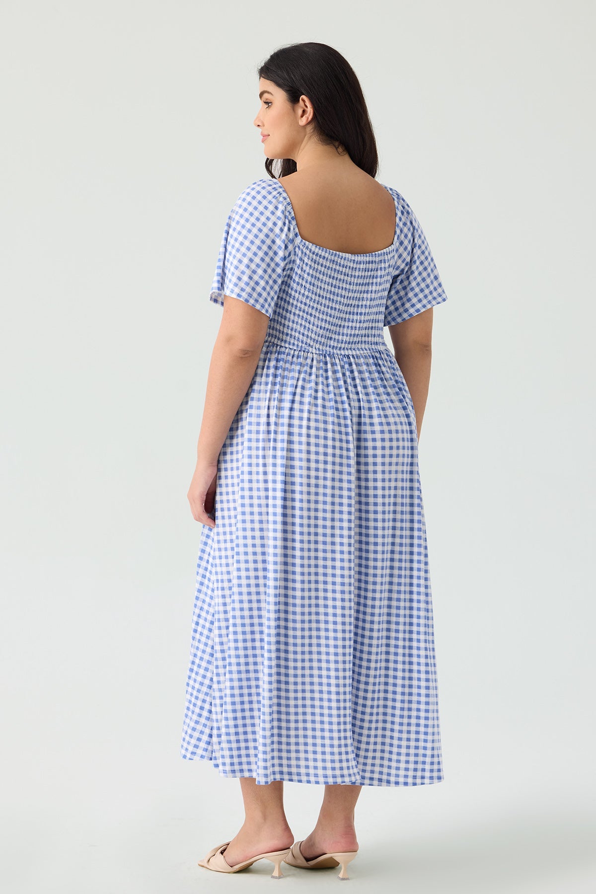 Pockets Elastic Square Neck Floral Midi Dress