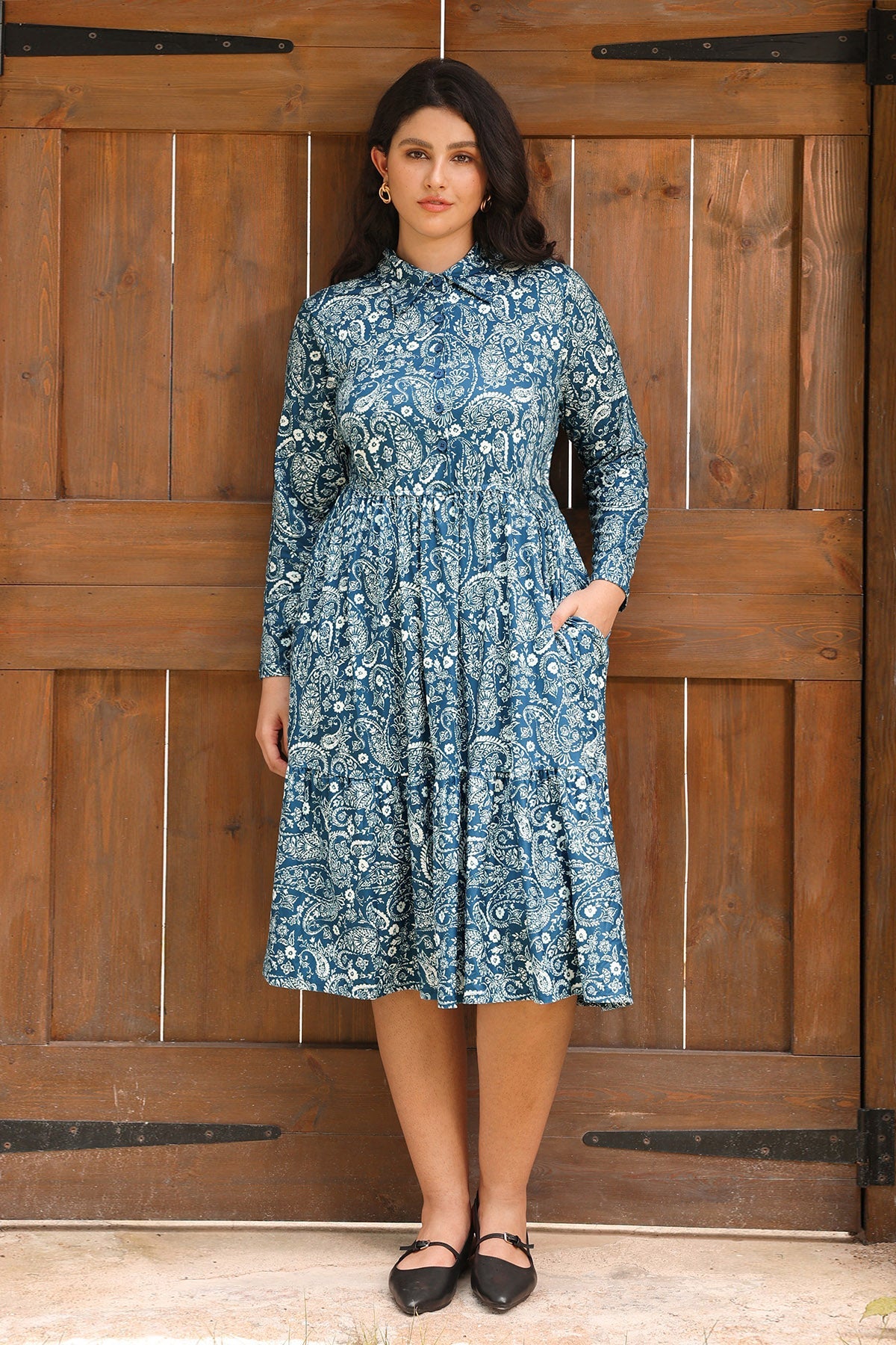 Ritera Pockets Bohemian Floral Midi A-line Dress