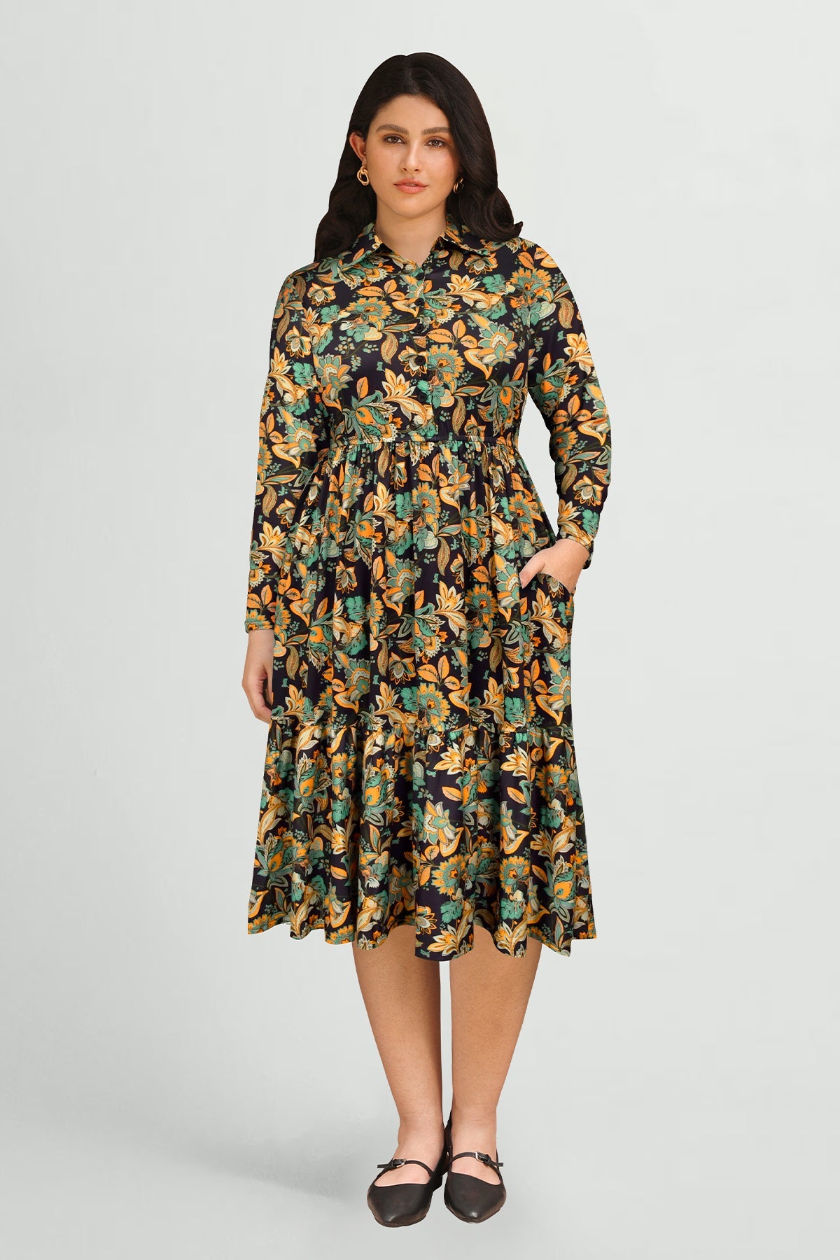 Ritera Pockets Bohemian Floral Midi A-line Dress