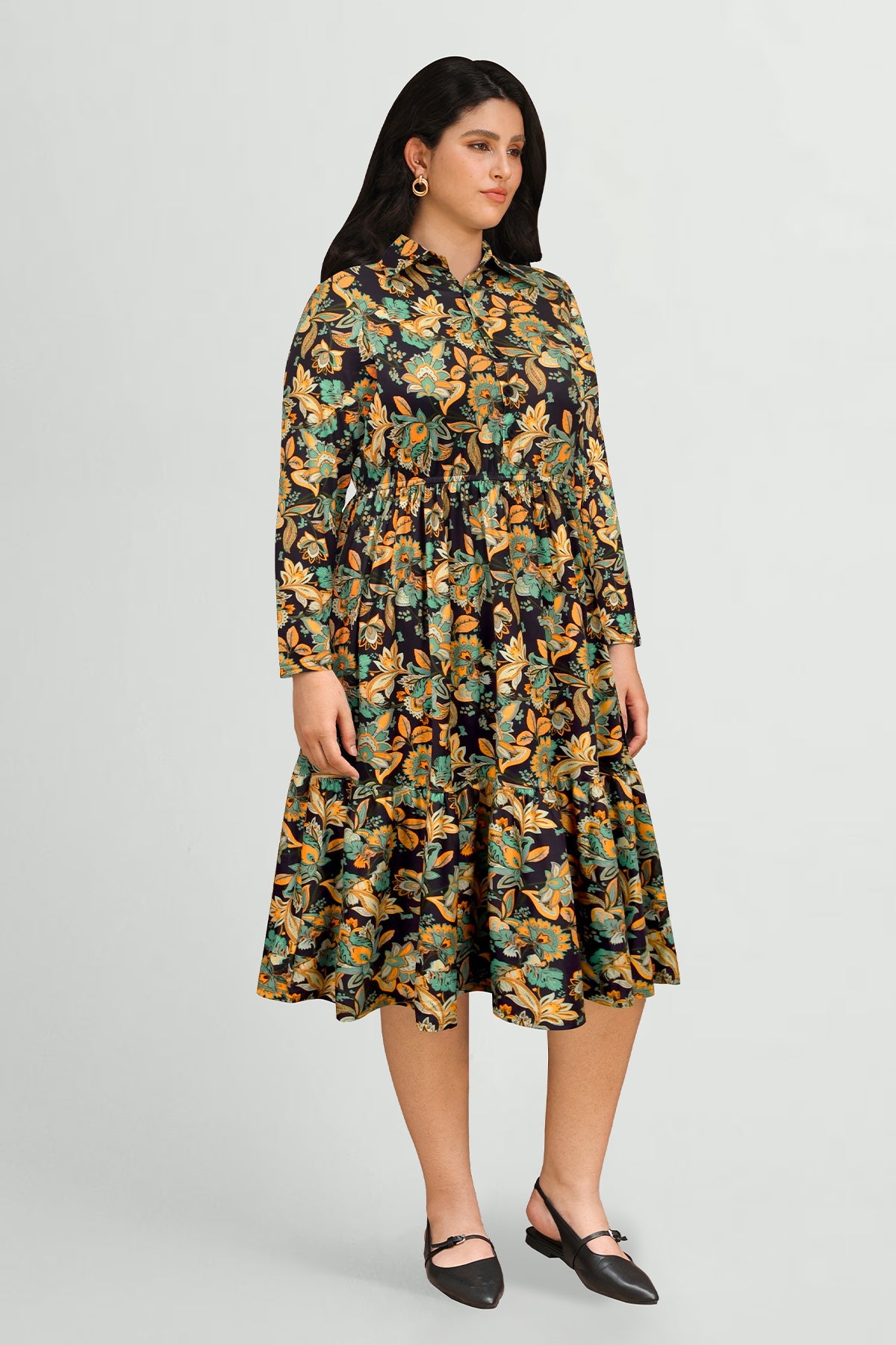 Ritera Pockets Bohemian Floral Midi A-line Dress