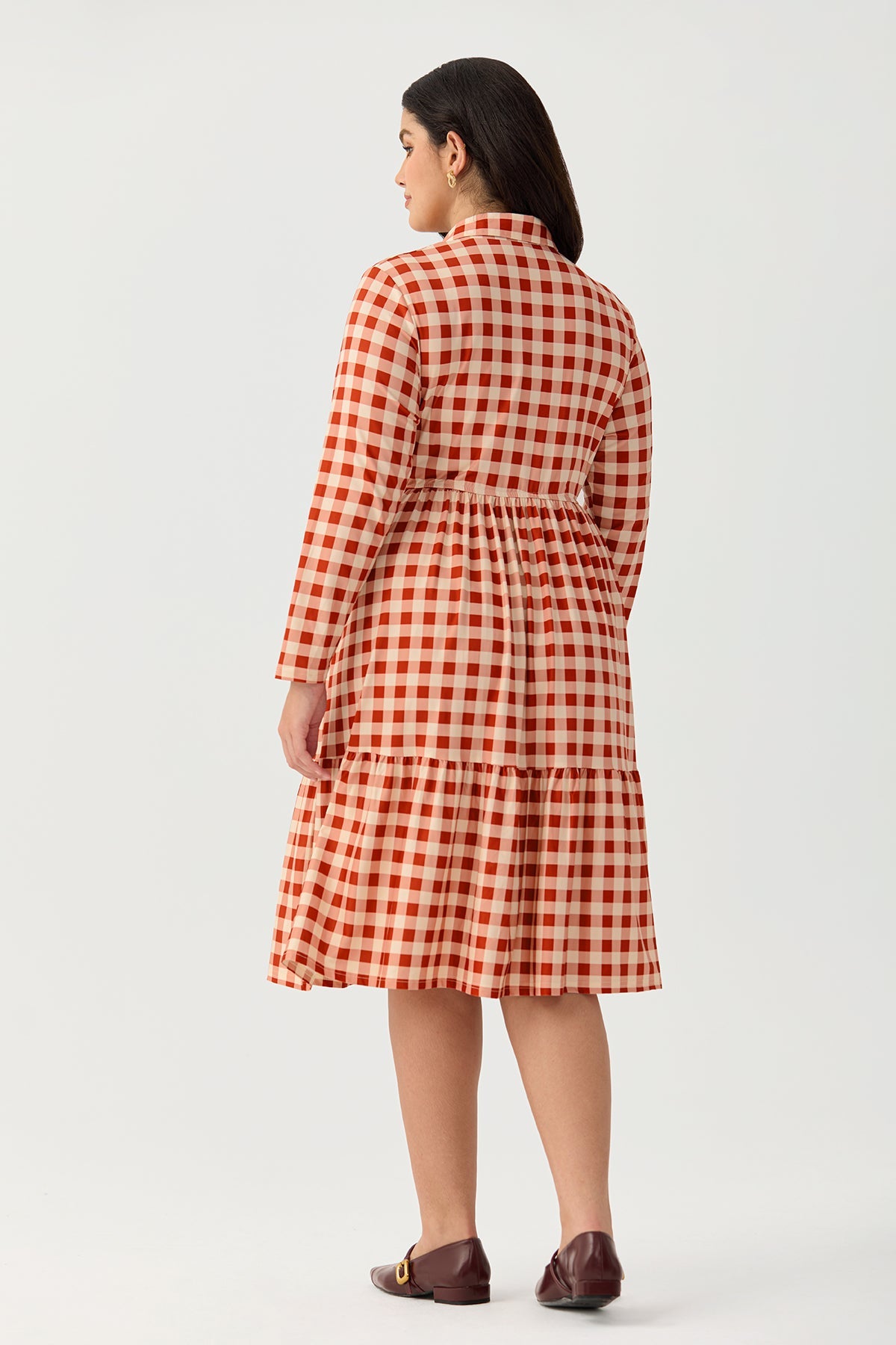 Ritera Pockets Gingham Check Print Tiered Midi Dress