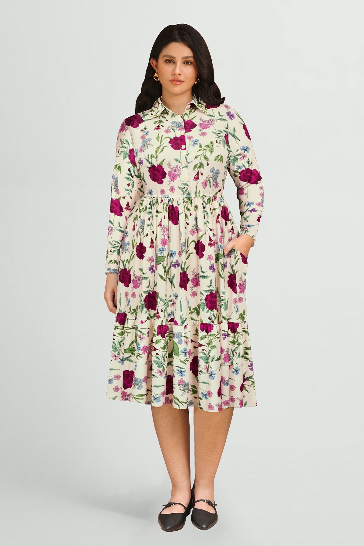 Ritera Pockets Bohemian Floral Midi A-line Dress