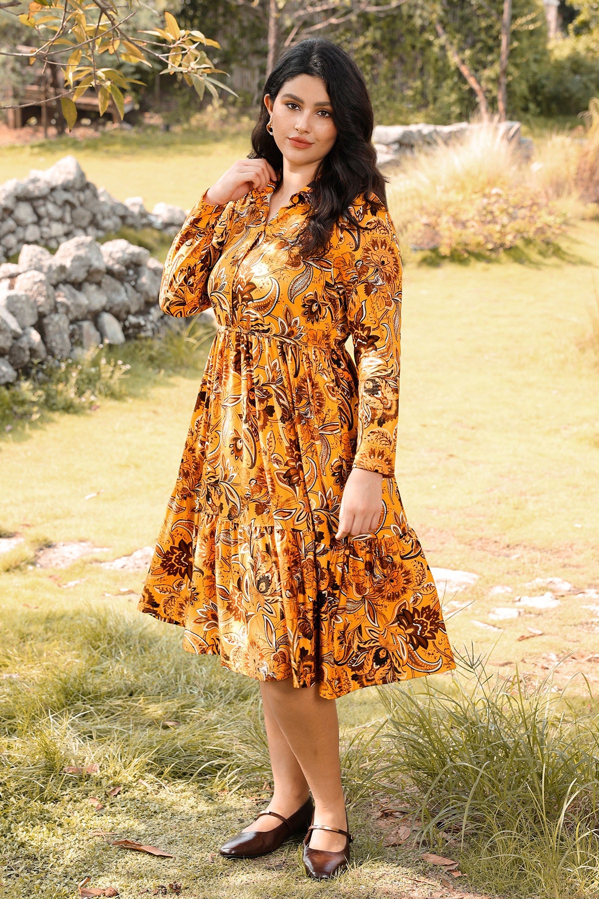 Ritera Pockets Bohemian Floral Midi A-line Dress