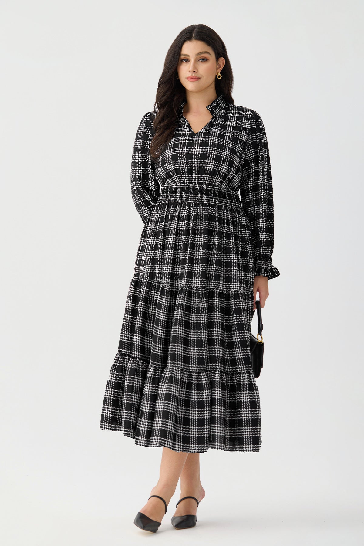 Ritera Pockets Plaid Tiered Smocked Waist Flowy Midi Dress