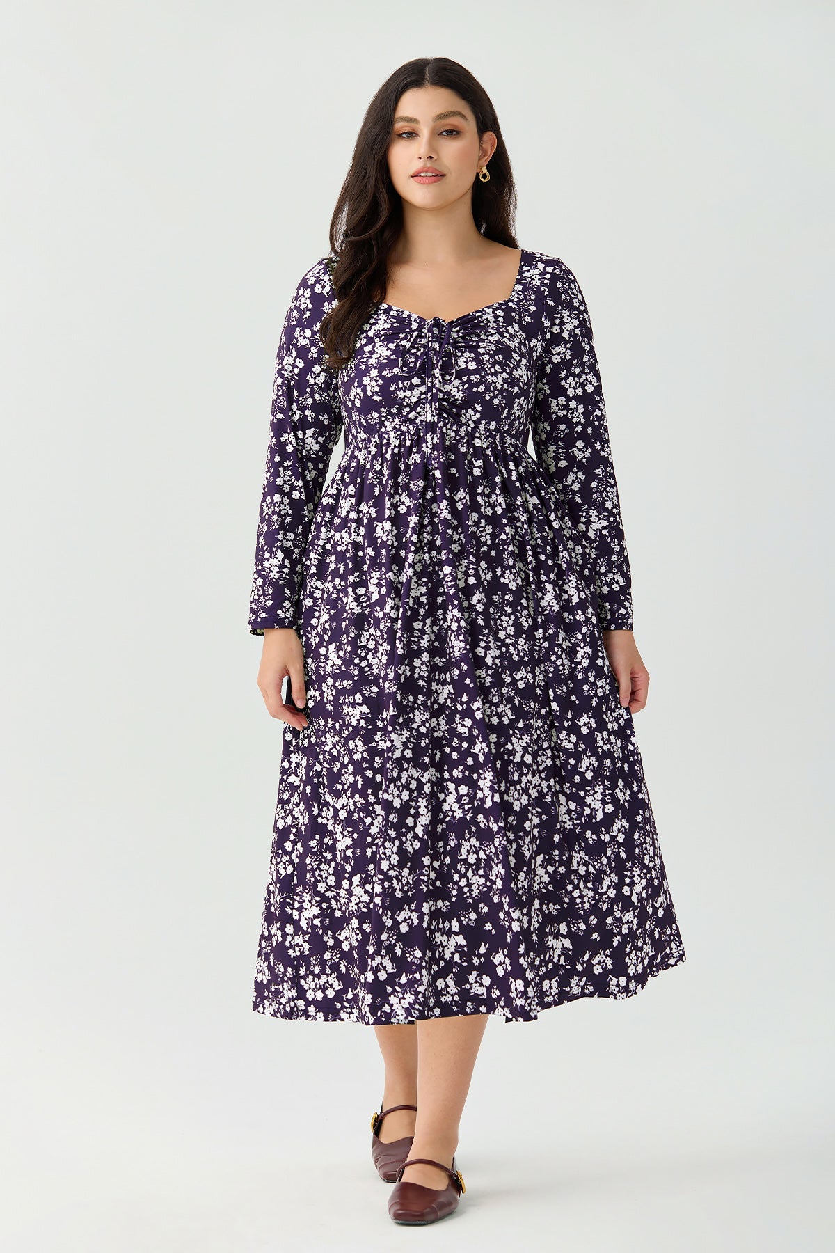 Ritera Pockets Floral Print Sweetheart Tie-Front Midi Dress