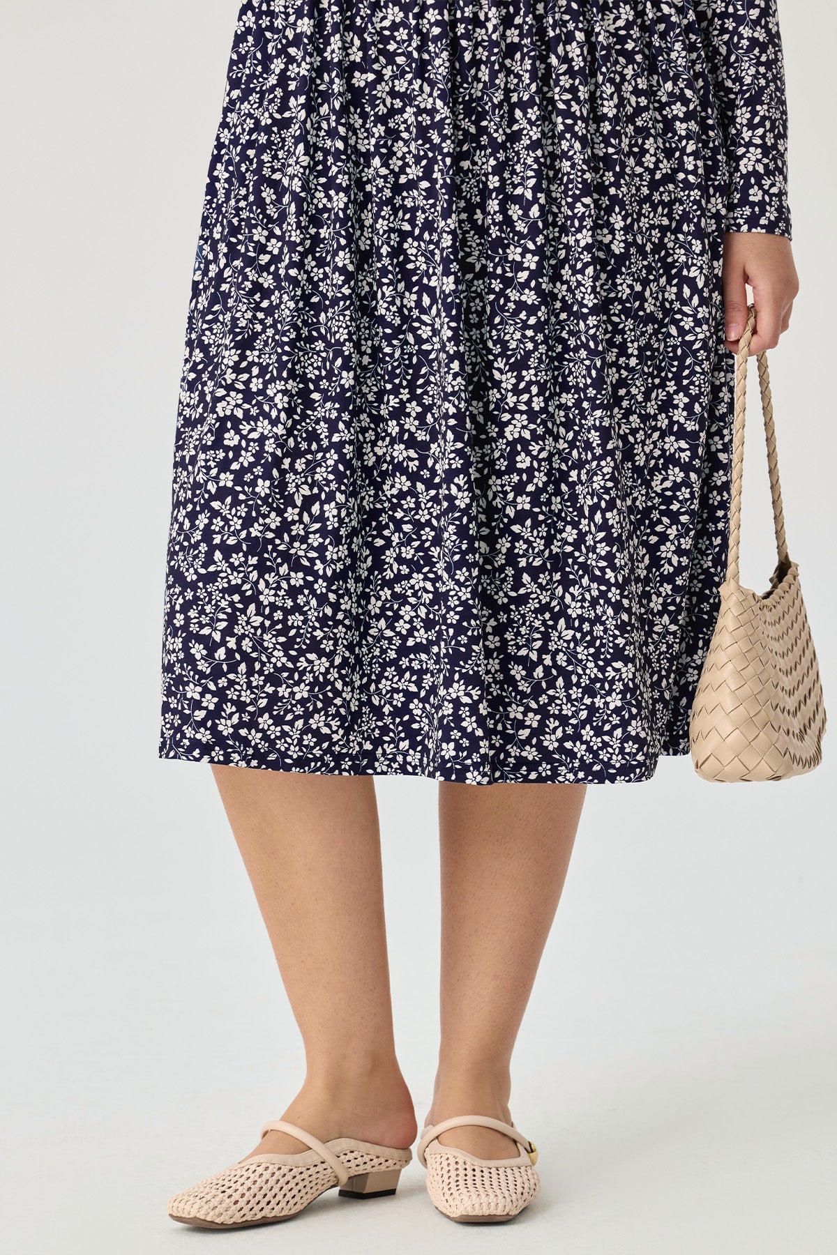 Ritera Pockets Floral Tartan Plaid Smocked Waist Midi Dress