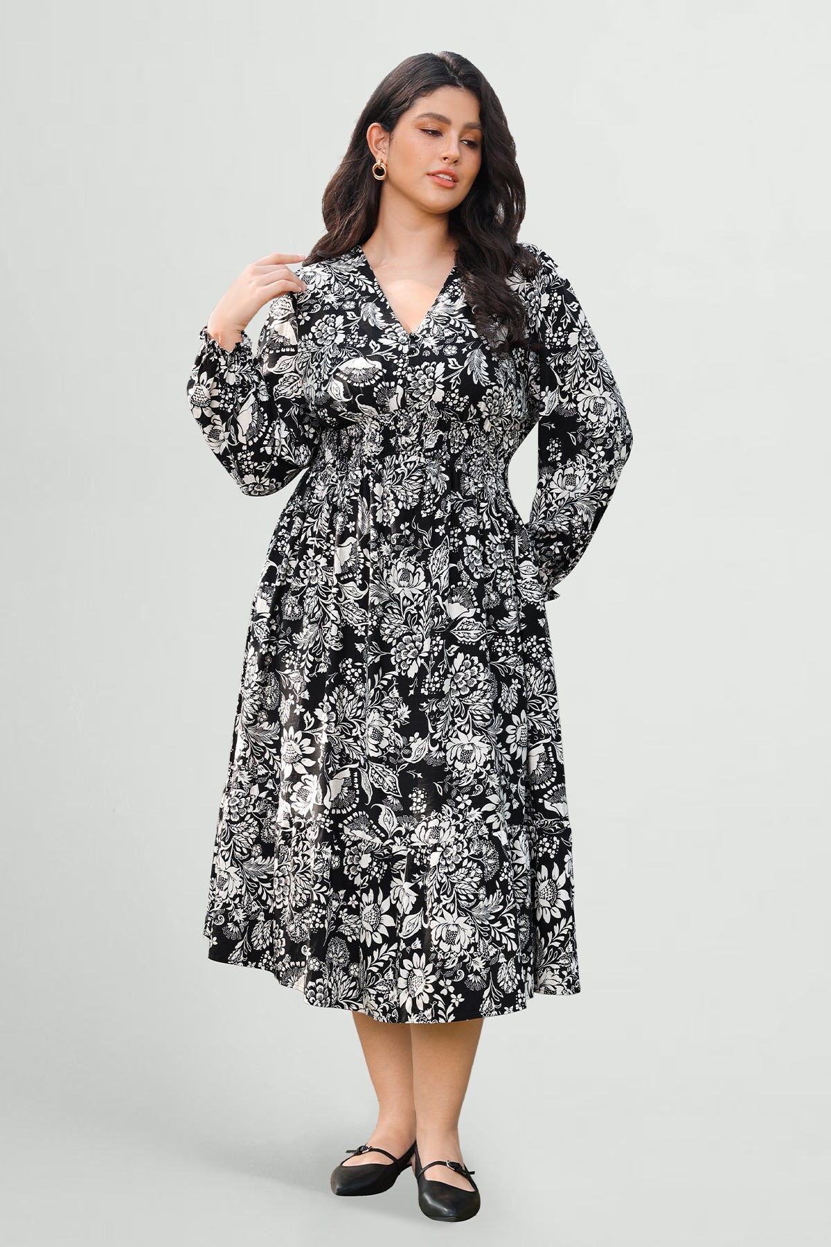 Ritera Pockets Bohemian Smocked A-Line Midi Dress