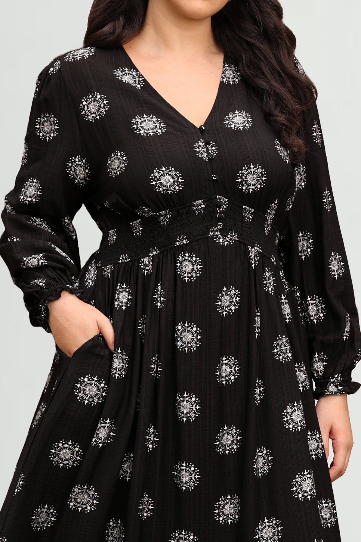 Ritera Pockets Bohemian Smocked A-Line Midi Dress