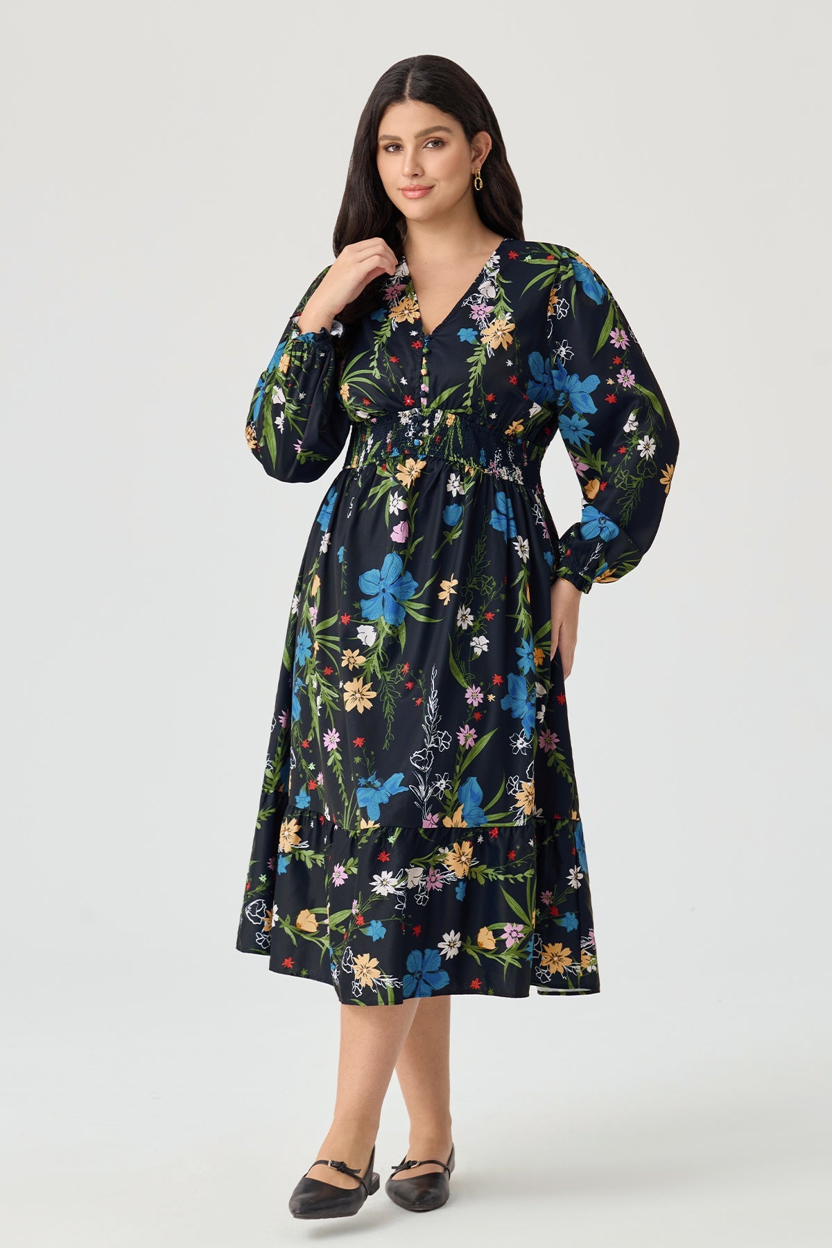 Ritera Pockets Bohemian Smocked A-Line Midi Dress