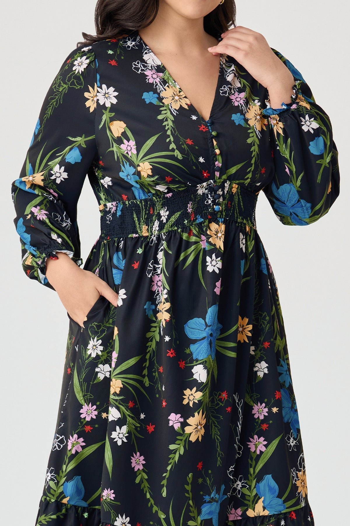 Ritera Pockets Bohemian Smocked A-Line Midi Dress