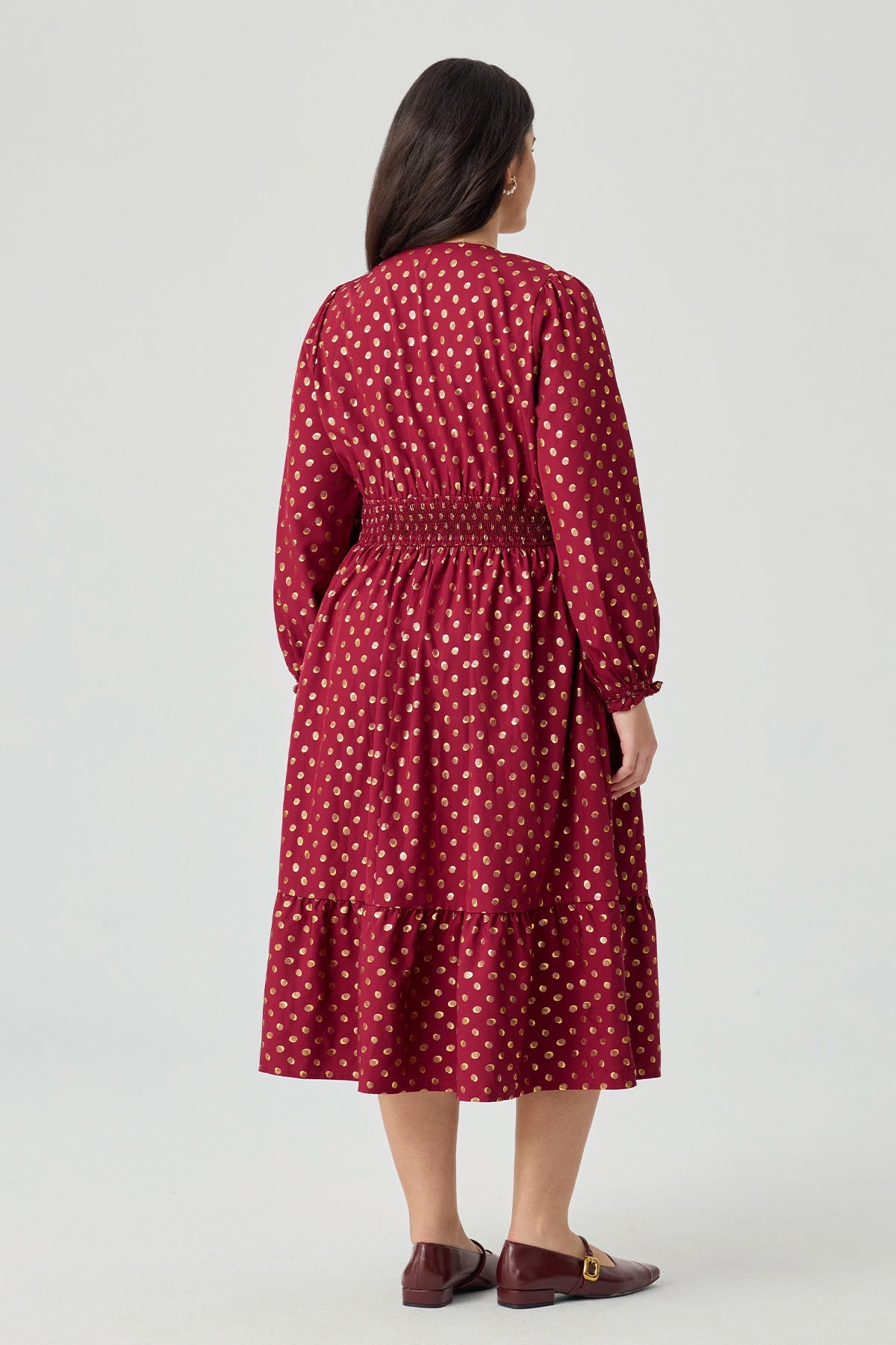 Ritera Pockets Polka Dot Smocked A-Line Midi Dress