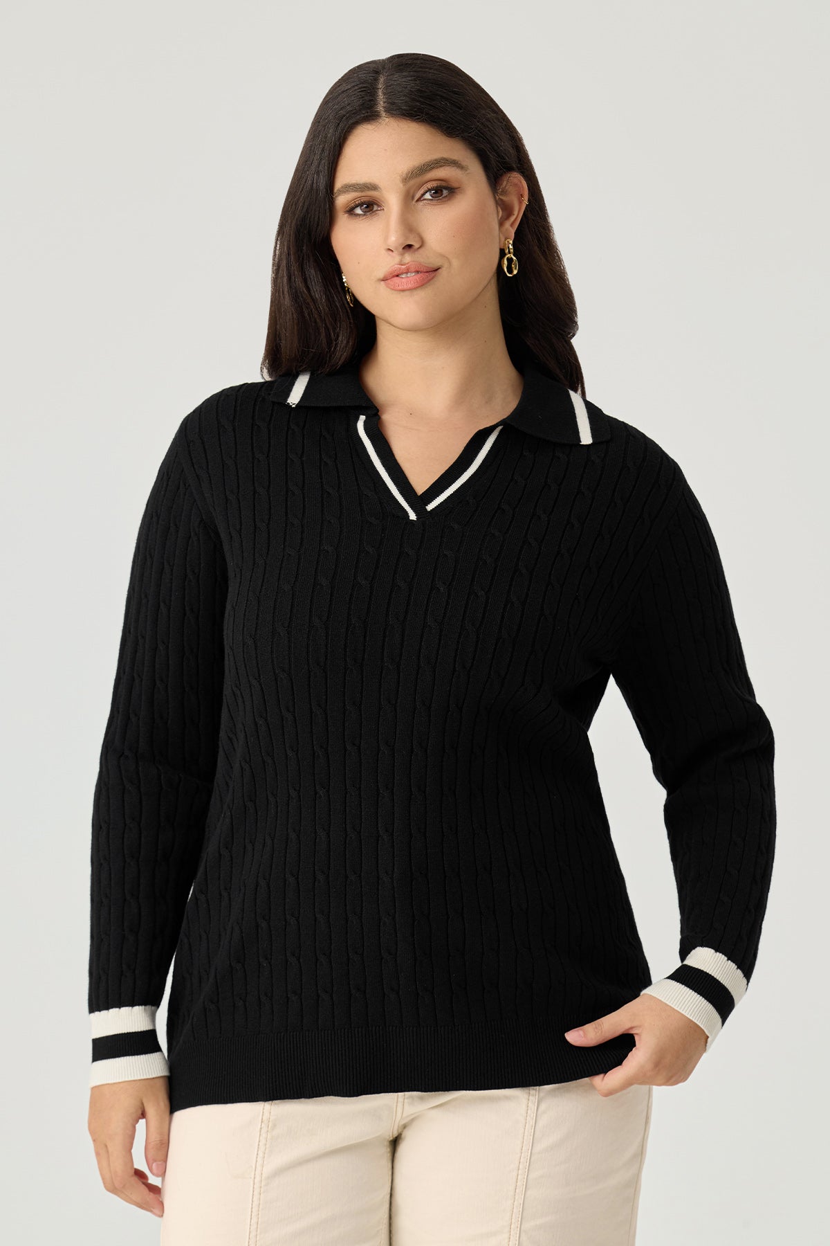 Ritera Varsity Cable Knit Polo Cozy Knitwear Sweater