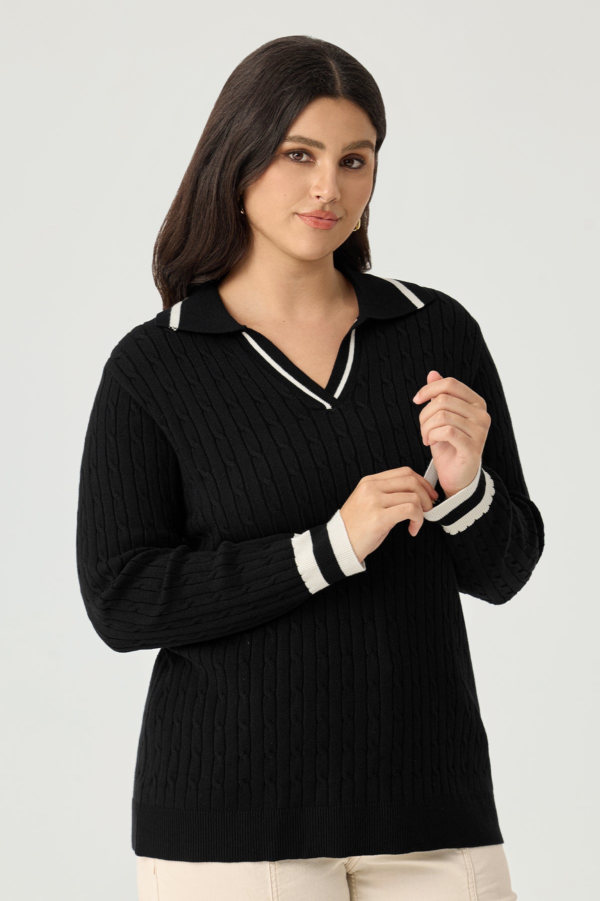 Ritera Varsity Cable Knit Polo Cozy Knitwear Sweater