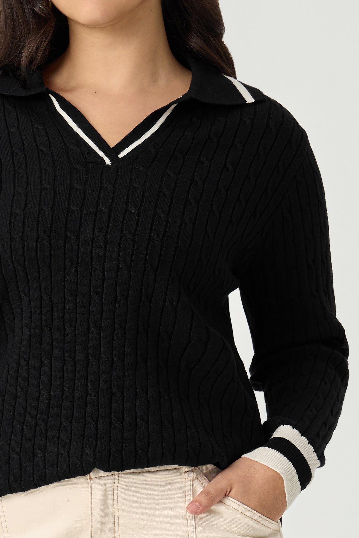 Ritera Varsity Cable Knit Polo Cozy Knitwear Sweater