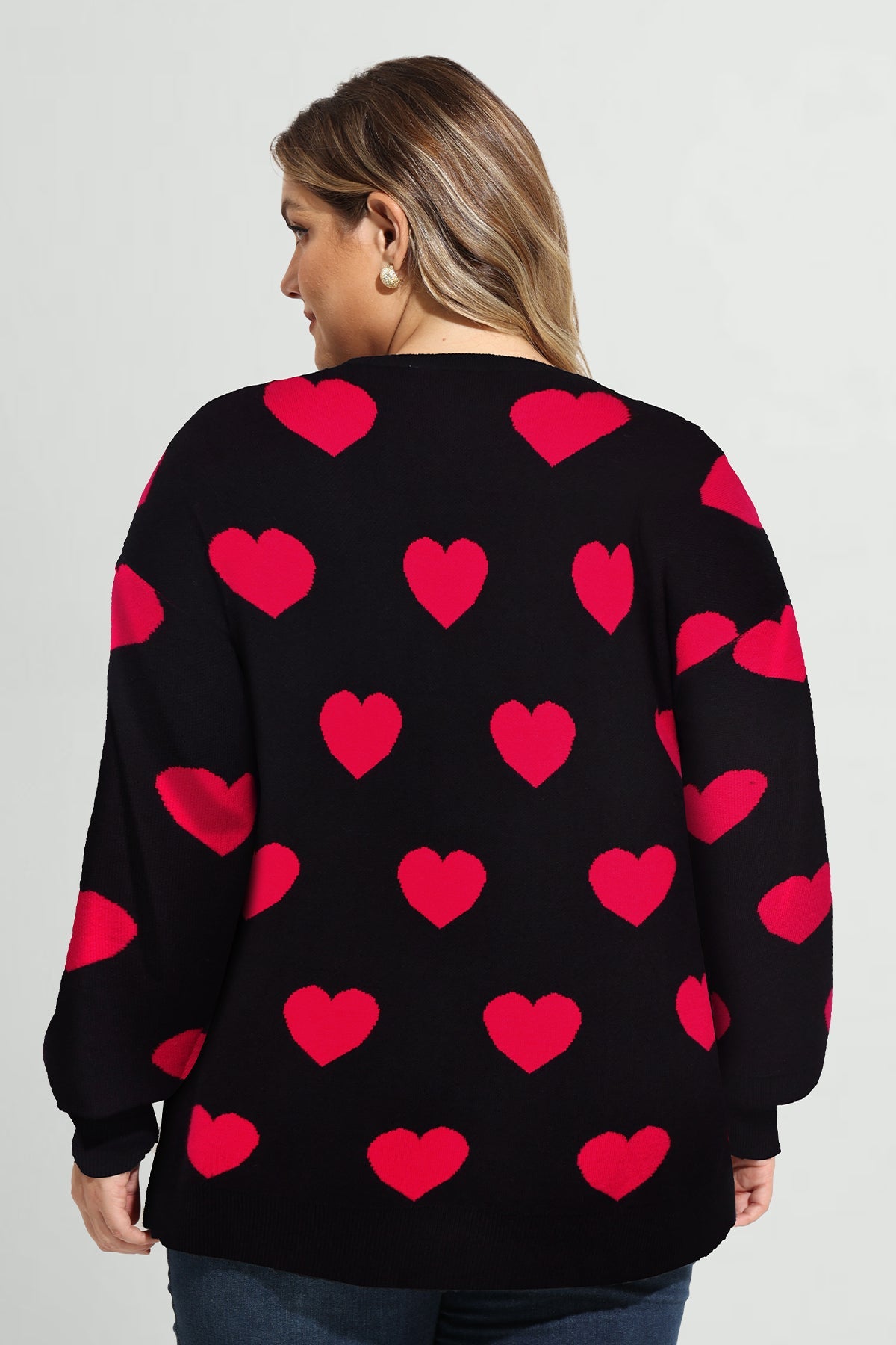 Ritera Pockets Open Front Heart-Patterned Knit Cardigan