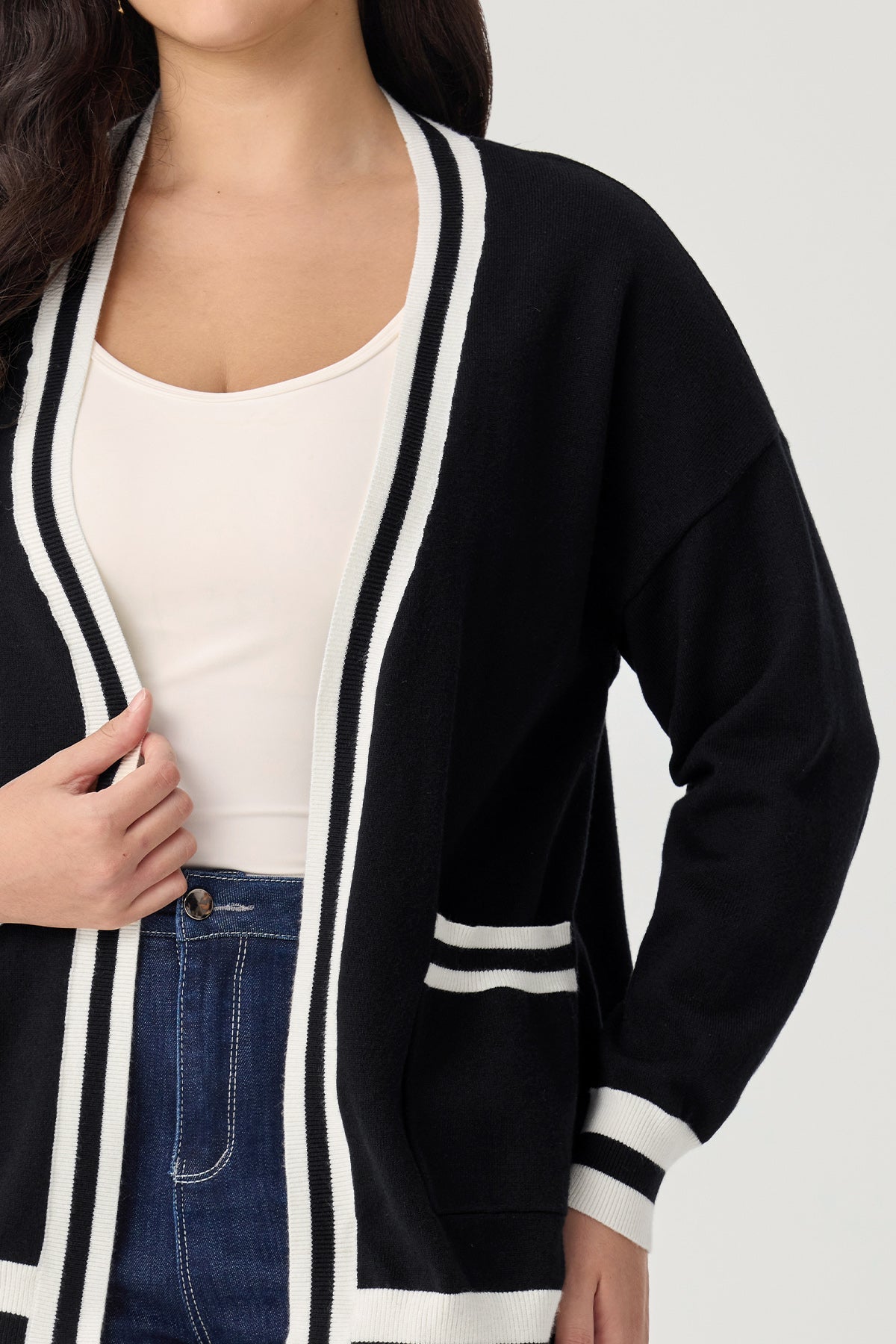 Ritera Pockets Varsity Stripe Cozy Knit Cardigan