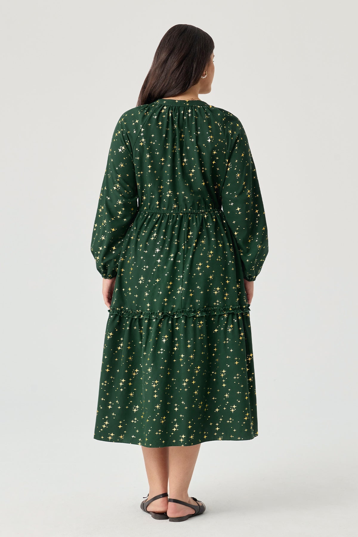 Ritera Pockets Star Floral Print Drawstring Waist Tiered Midi Dress