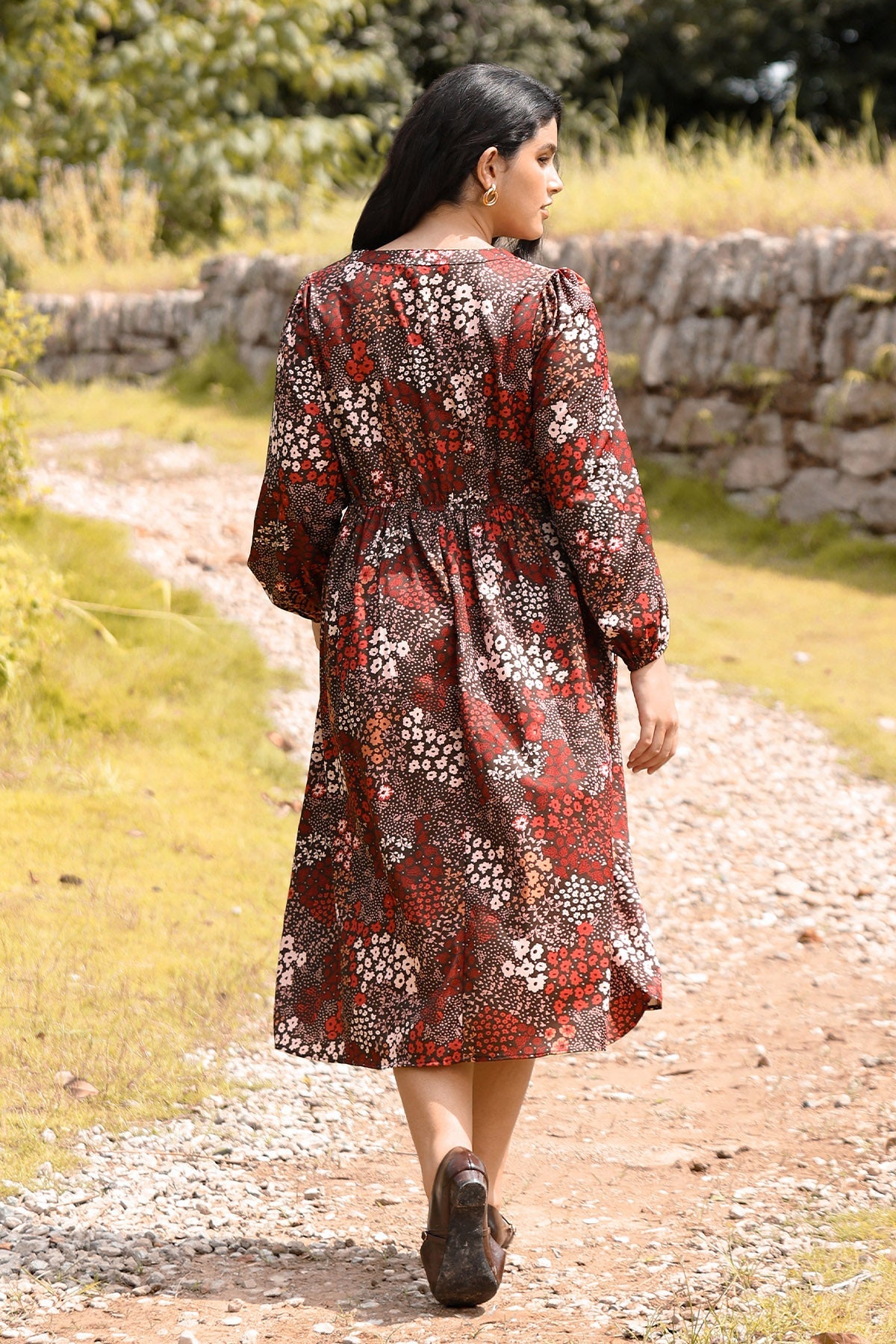 Ritera Pockets Cinched Waist A-Line Floral-Print Midi Dress