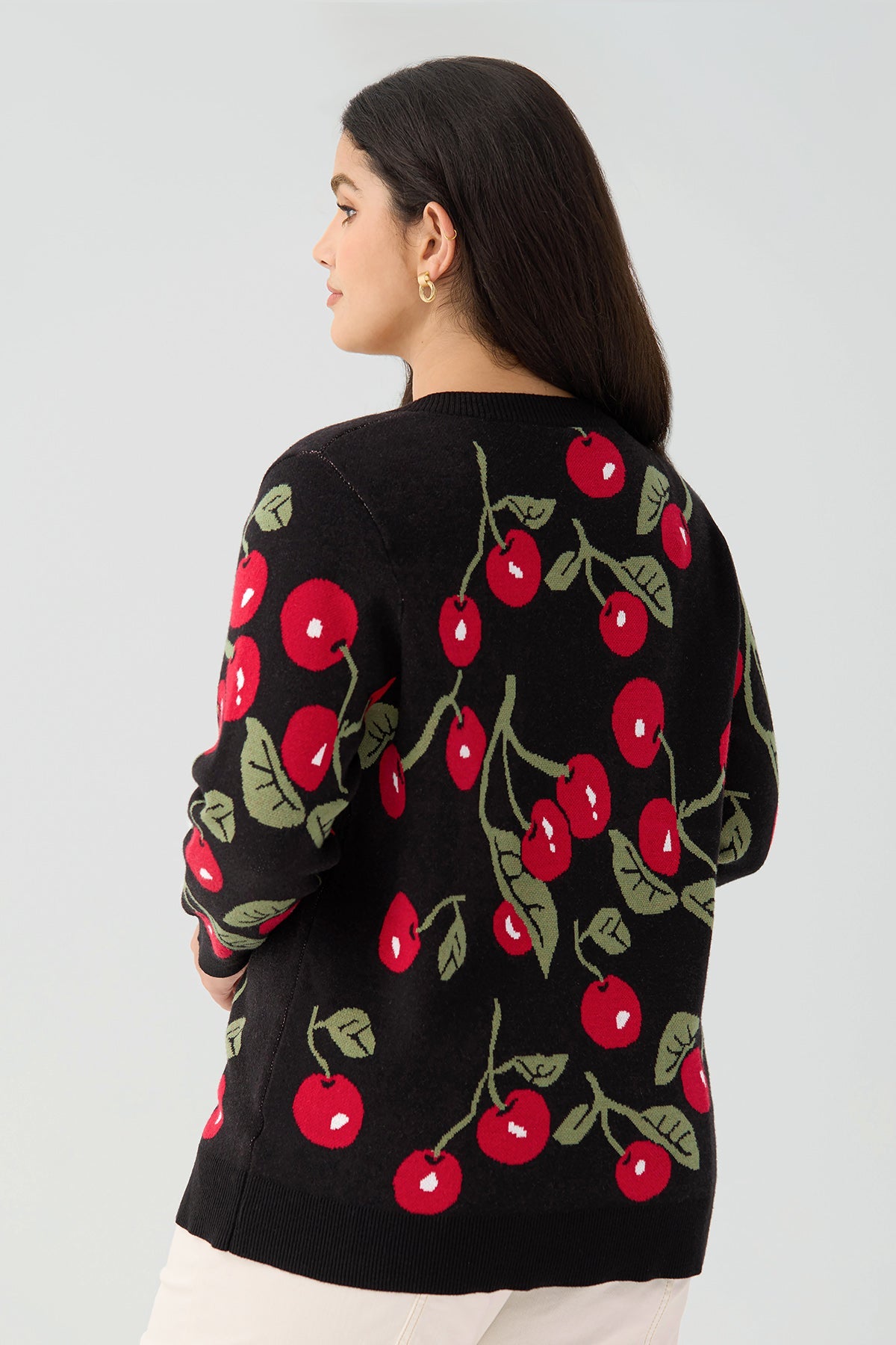 Ritera Retro Cherry V-Neck Knitwear Pullover Sweater