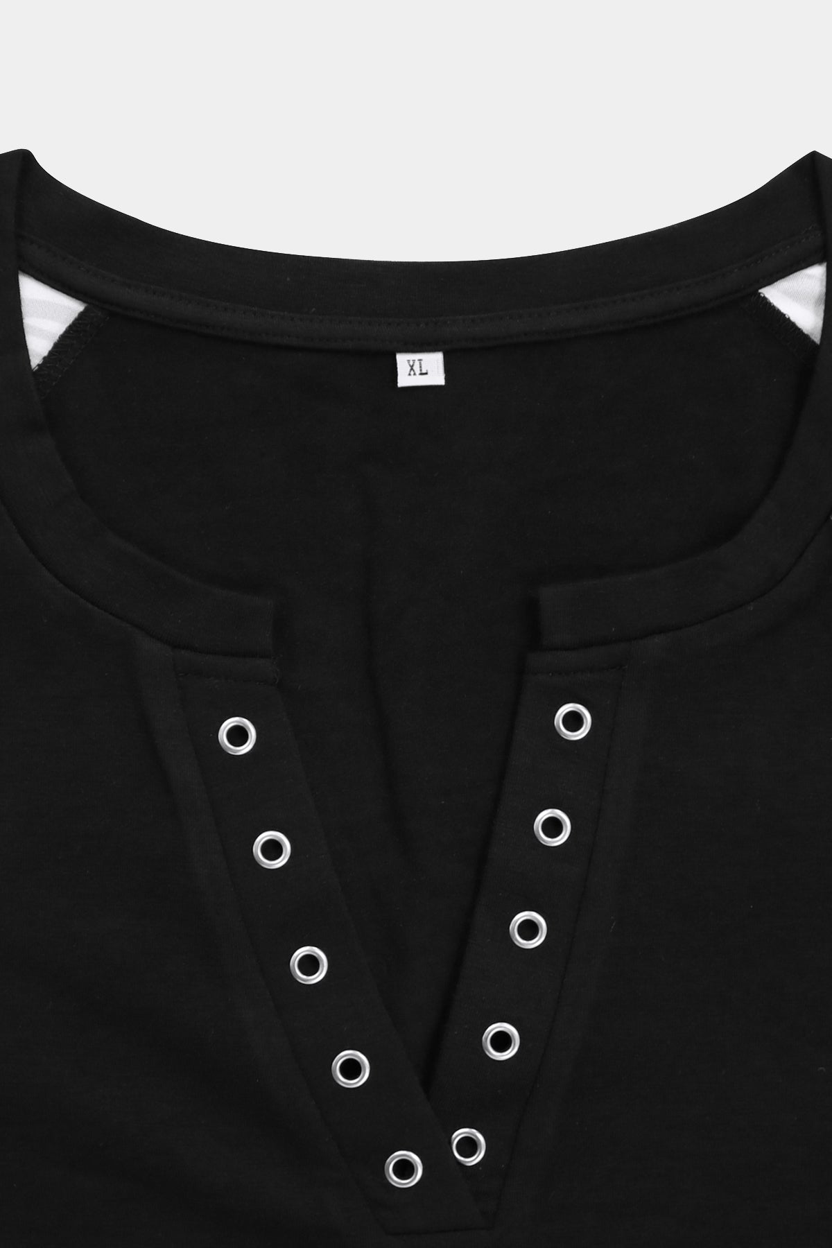 Raglan Striped Notched V Neck Long Sleeve Shirt