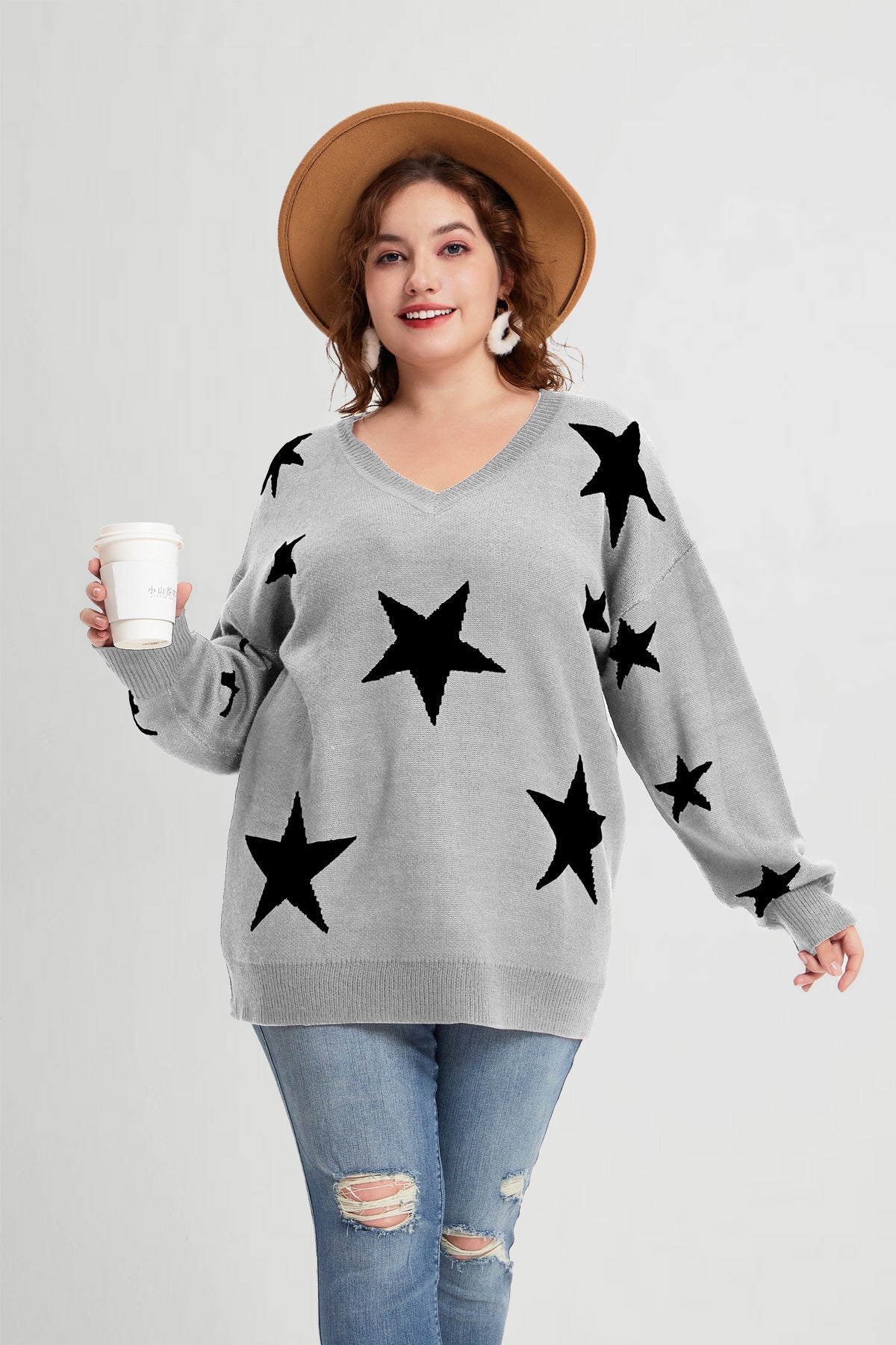 Star Prints V Neck Supersoft Sweaters