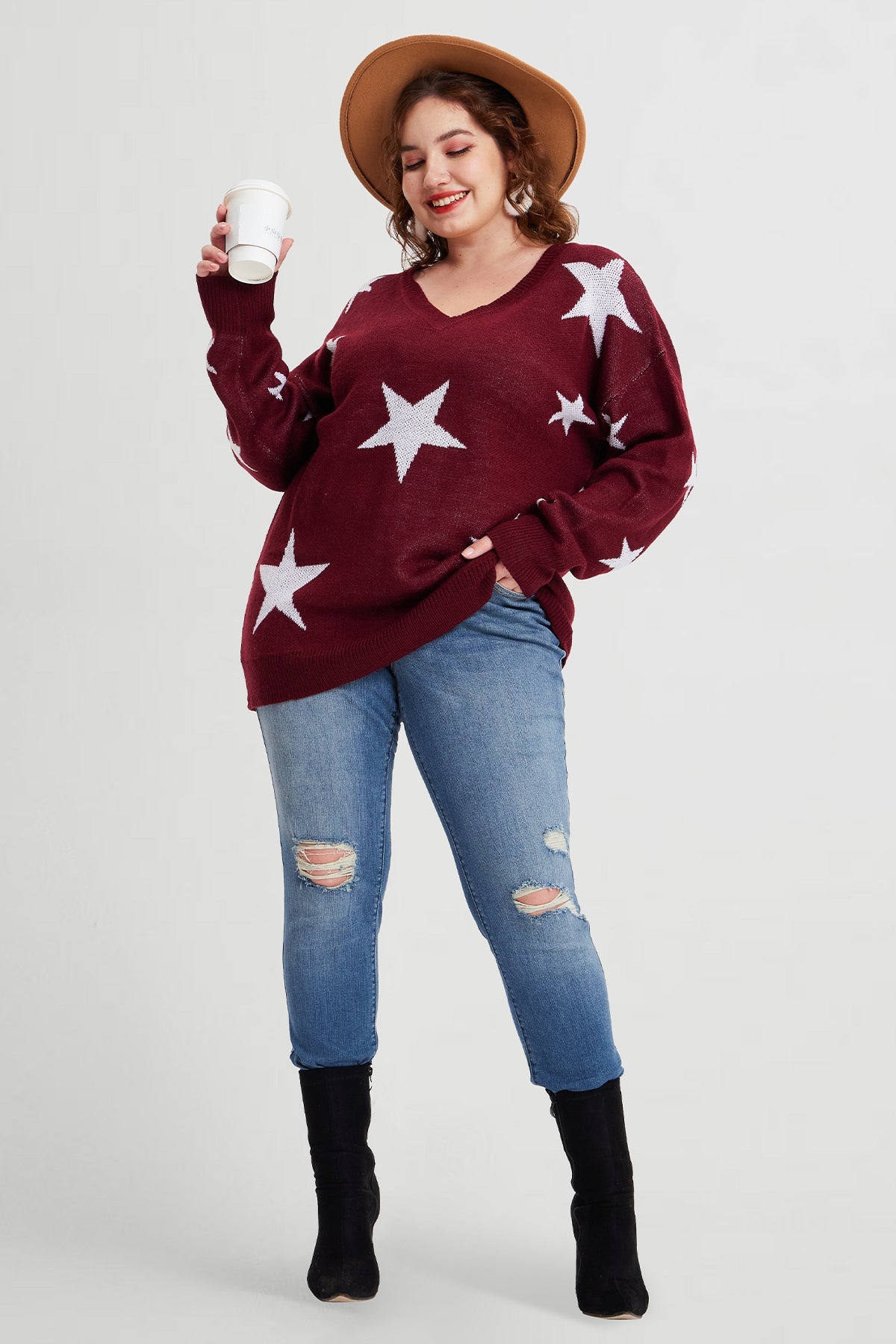 Star Prints V Neck Supersoft Sweaters