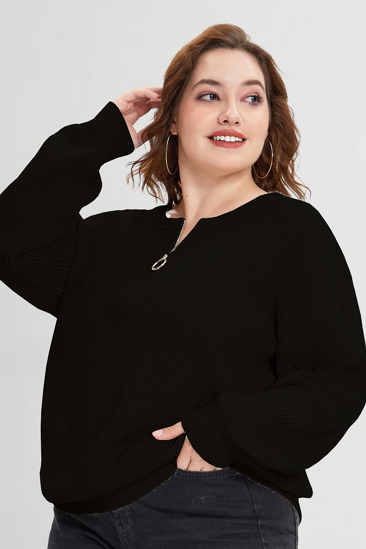 Solid Zipper Up Sweater