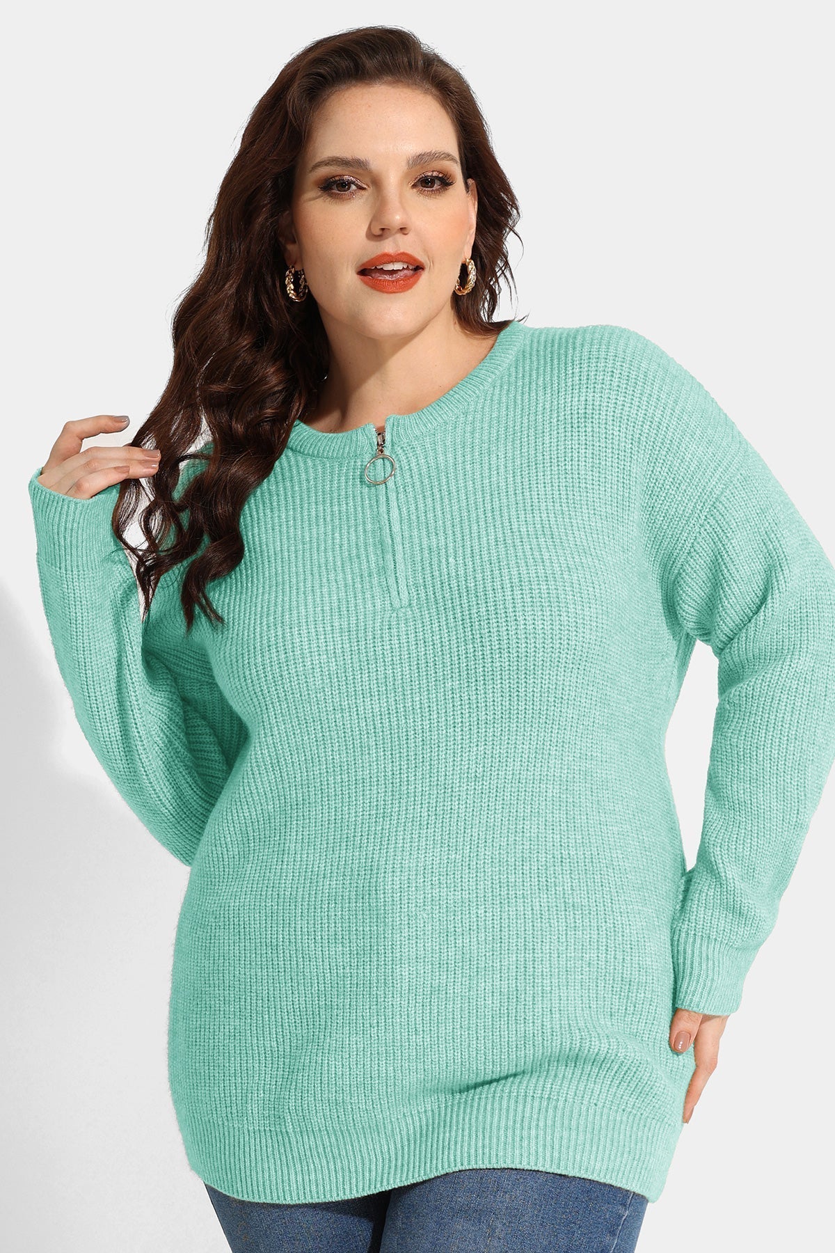 Solid Zipper Up Sweater