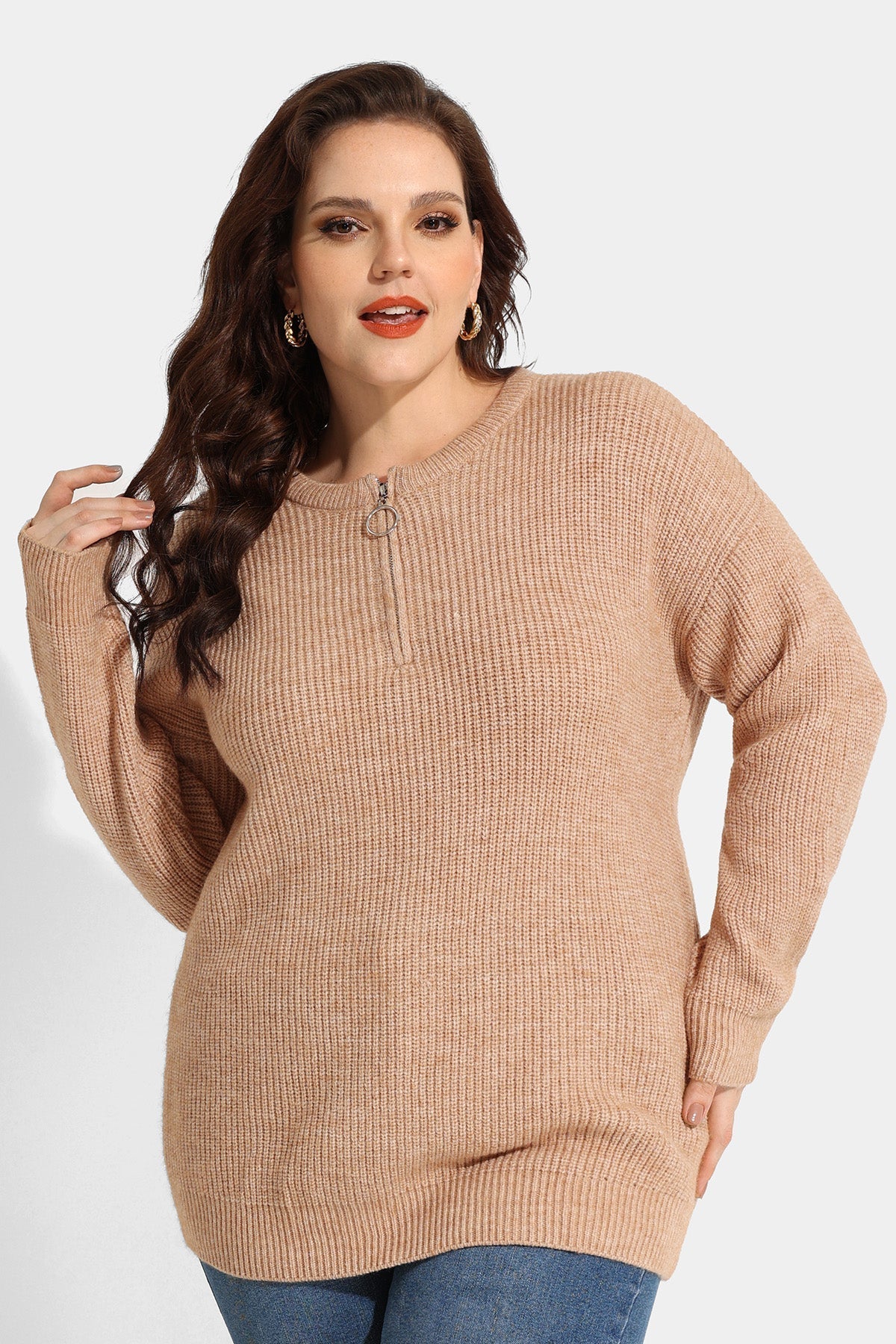 Solid Zipper Up Sweater