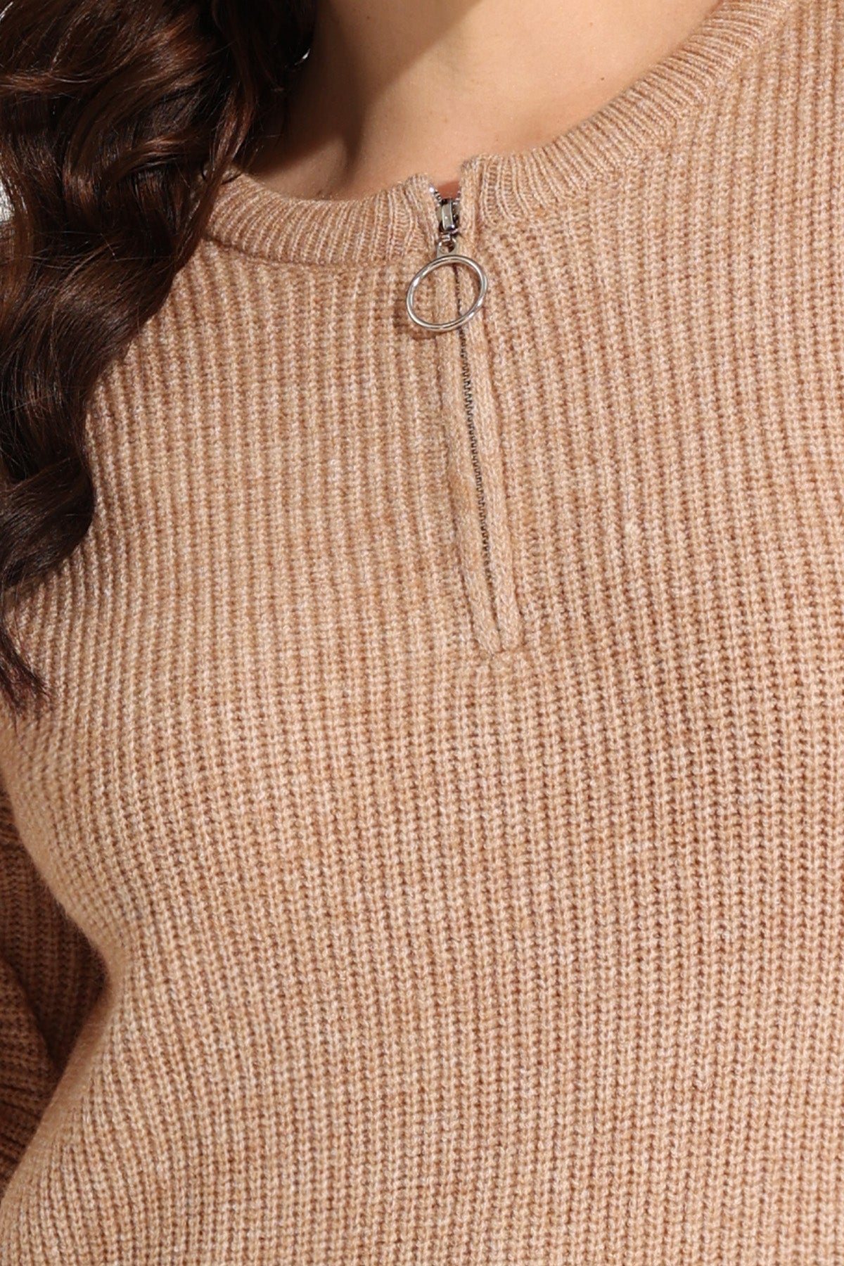 Solid Zipper Up Sweater