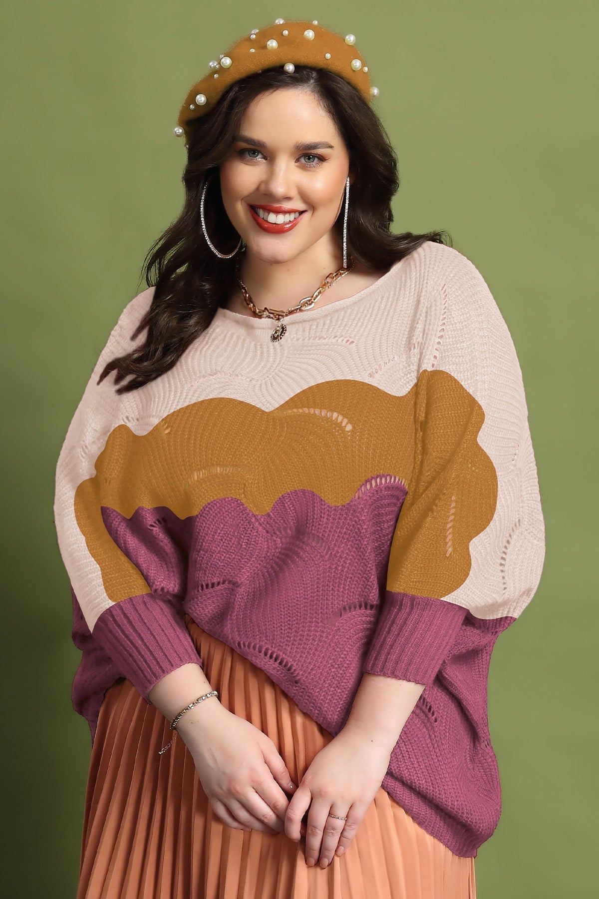 Ritera Solid Hollow Out Batwing Cashmere Knit Sweater