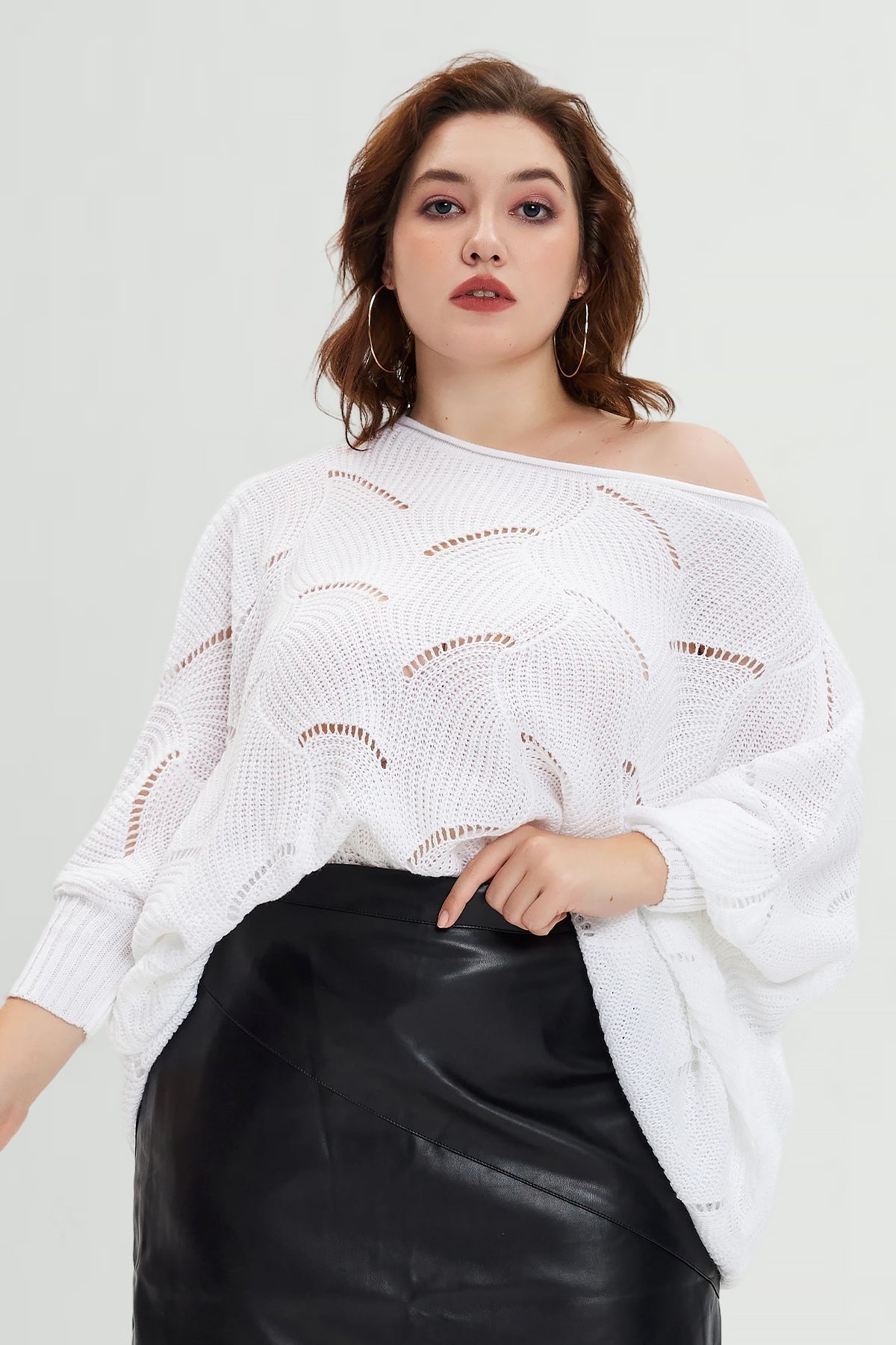 Ritera Solid Hollow Out Batwing Cashmere Knit Sweater
