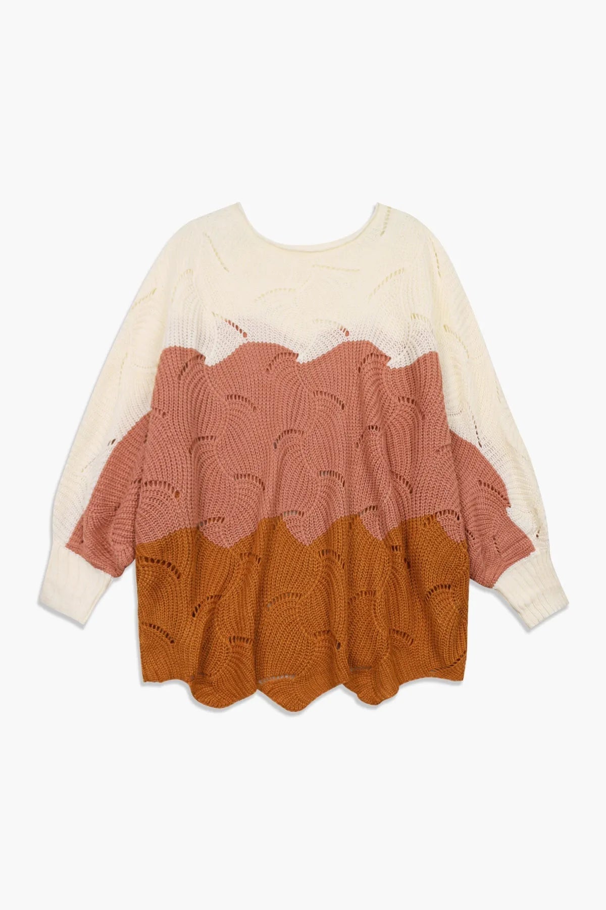 Supersoft Colorblock Hollow Out Batwing Knit Sweater