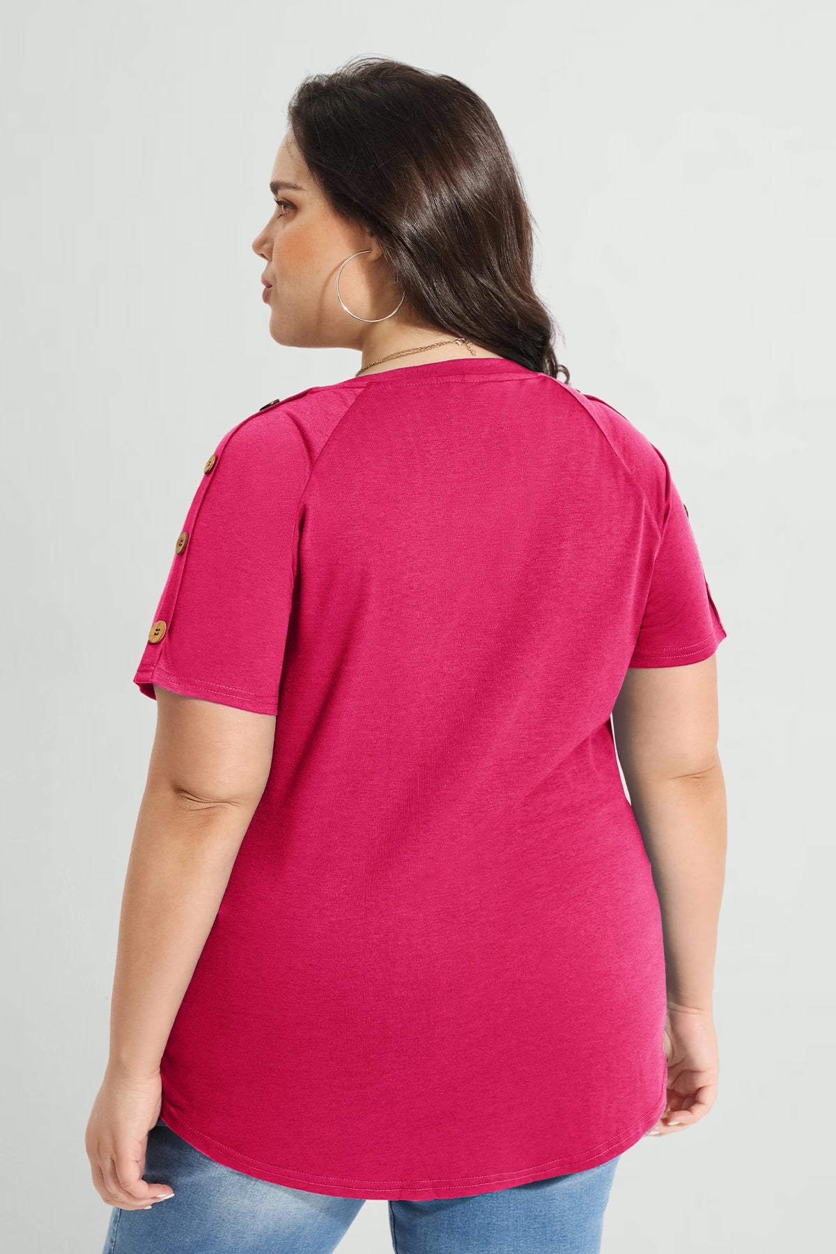 Ritera Plain V-neck Button Detail Short Sleeve T-Shirt