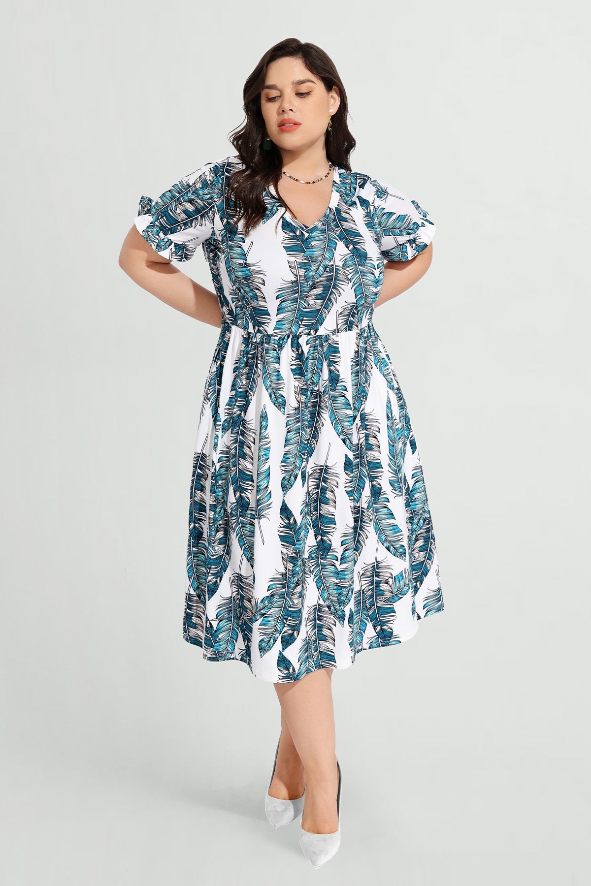 Ritera Pocket Floral Print Ruffle Sleeve Midi Dress