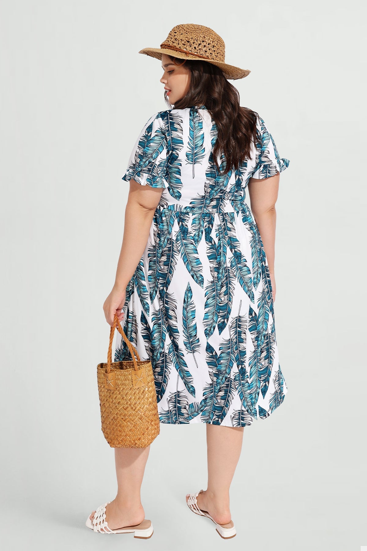 Ritera Pocket Floral Print Ruffle Sleeve Midi Dress