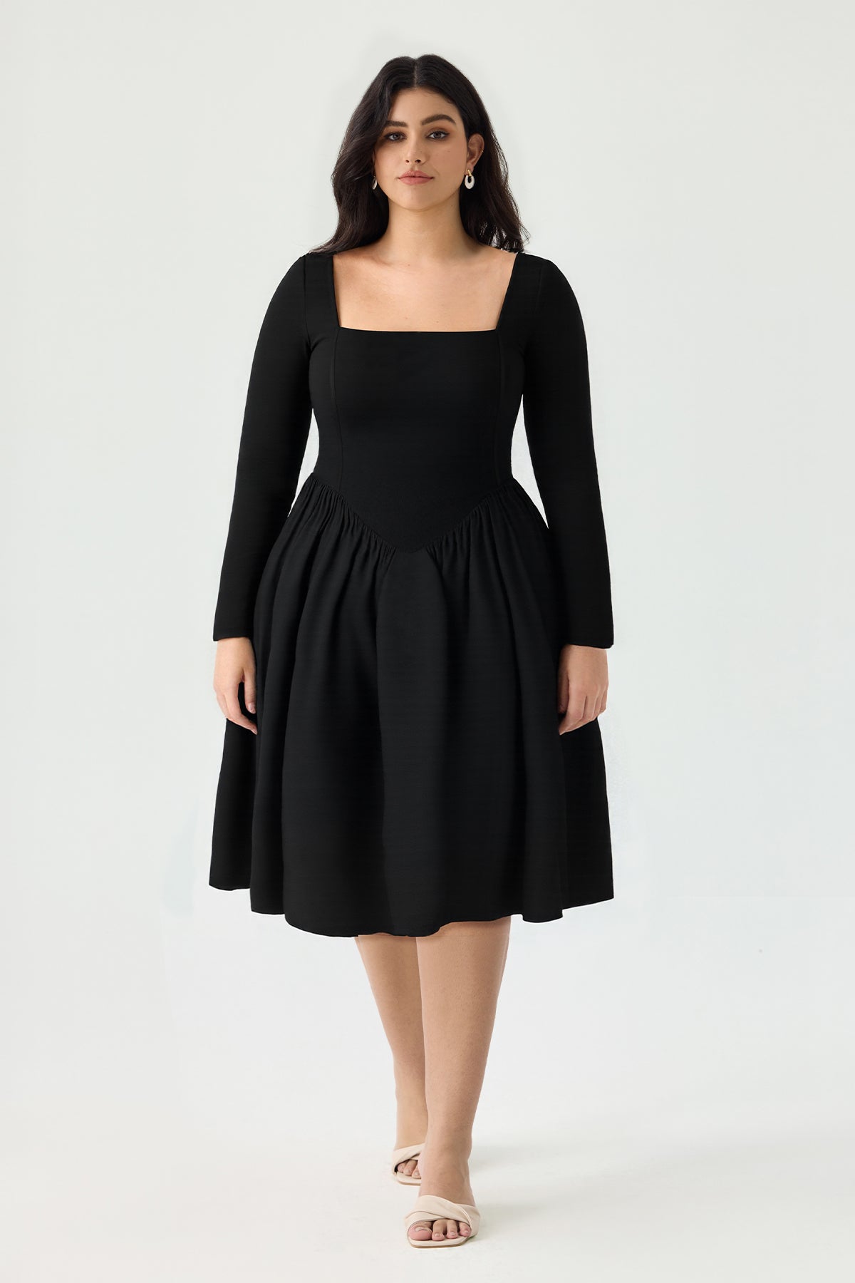 Ritera Pockets Square Neck Pleated Mini Dress