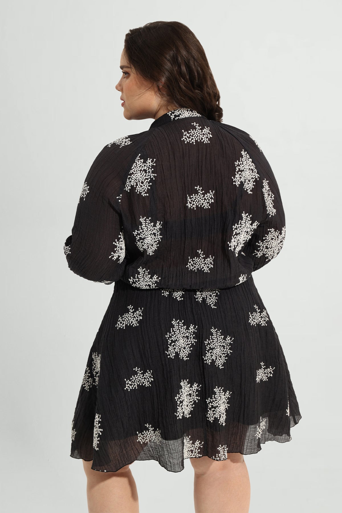 Snowflake Print Split Neck Button Down Mini Dress