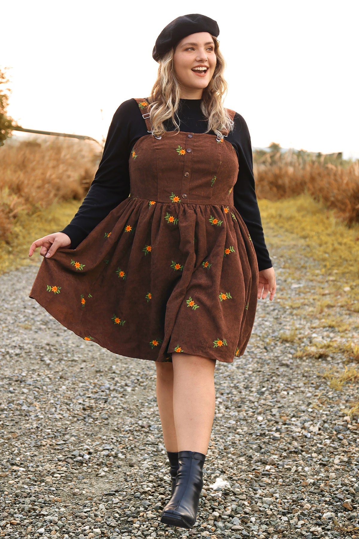 Ritera Adjustable Strap Floral Print Overall Knit Dress