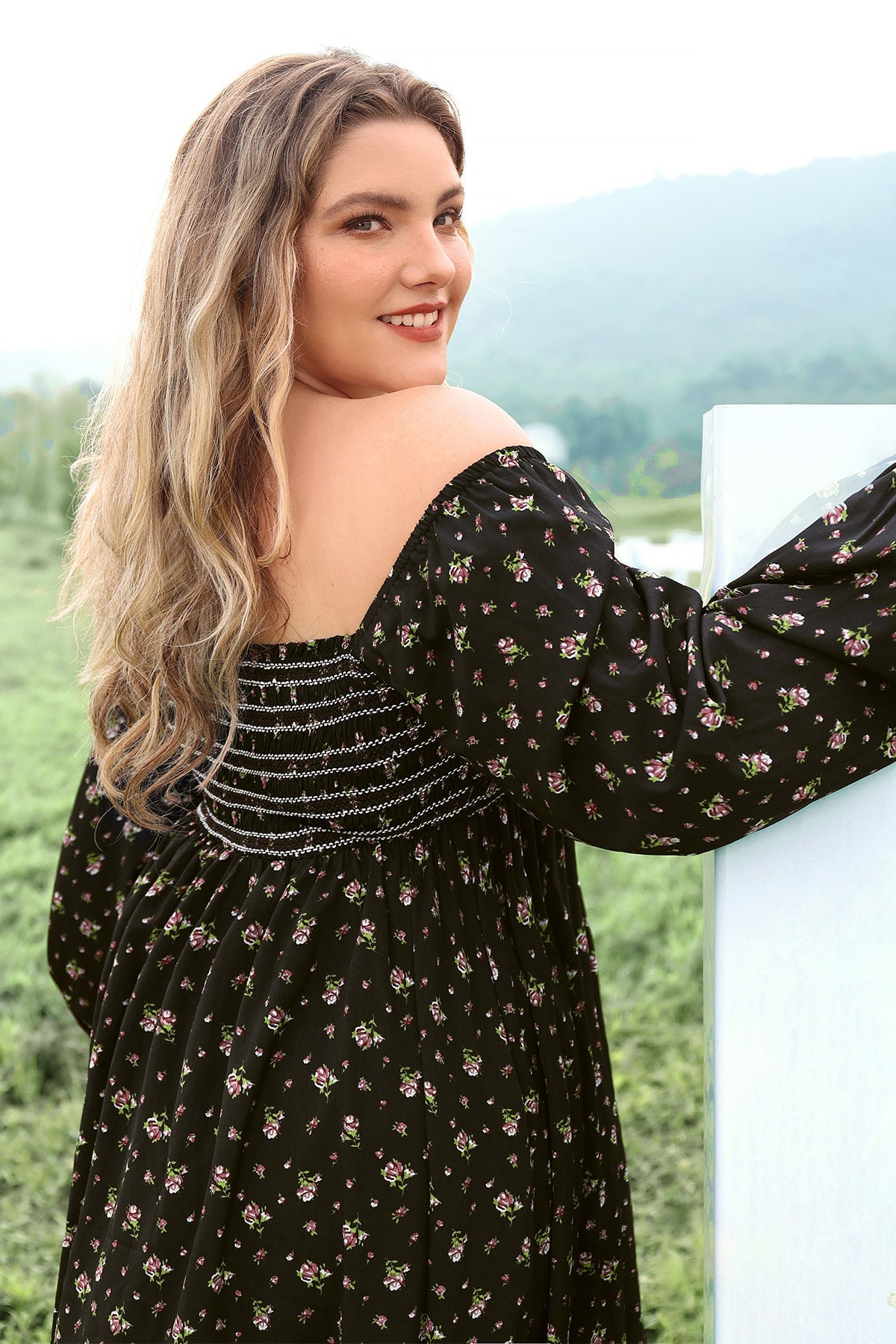 Ritera Pocket Floral Print Square Neck Tiered Maxi Dress